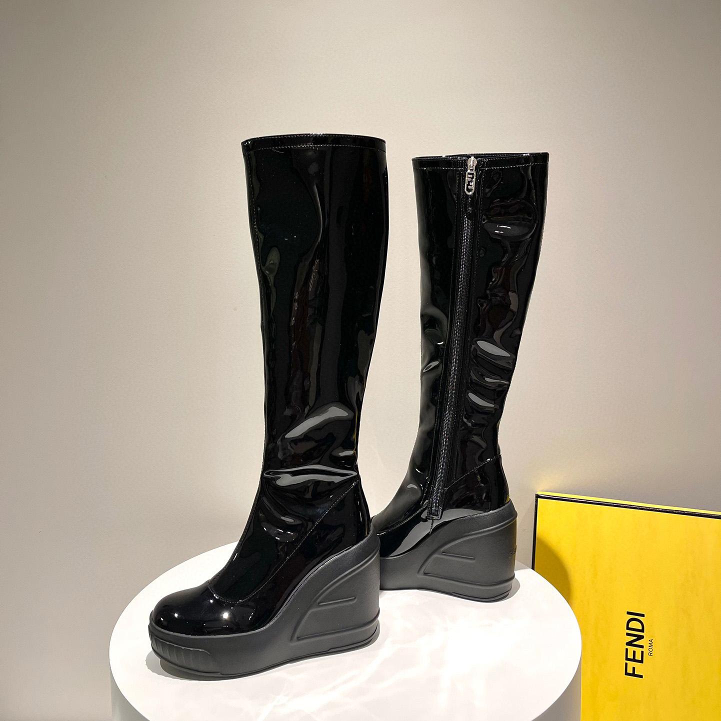 Fendi Fashion Show Black Patent Leather Boots - PerfectKickZ