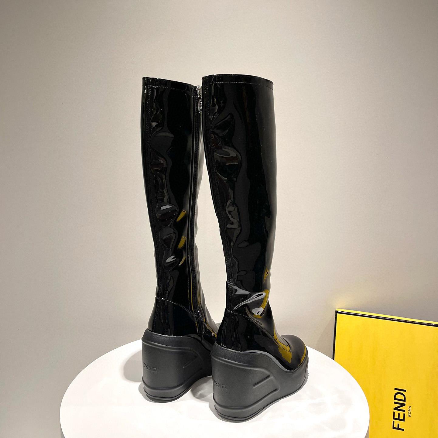 Fendi Fashion Show Black Patent Leather Boots - PerfectKickZ