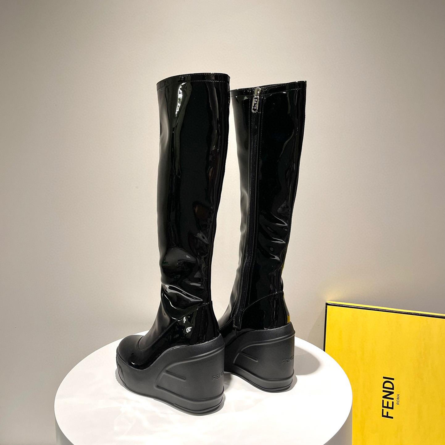 Fendi Fashion Show Black Patent Leather Boots - PerfectKickZ
