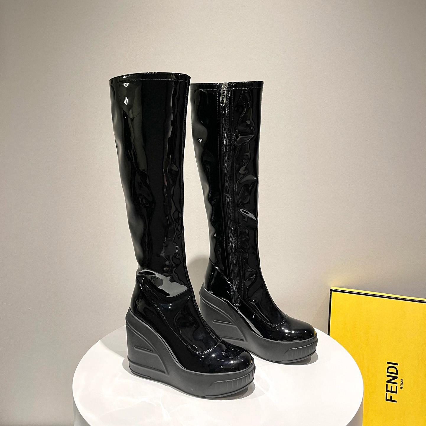 Fendi Fashion Show Black Patent Leather Boots - PerfectKickZ