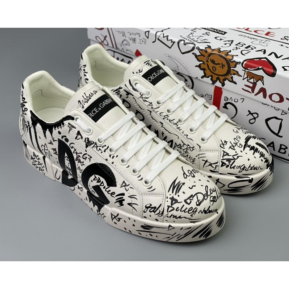 Dolce & Gabbana Calfskin Portofino Sneakers With Logo Print - PerfectKickZ