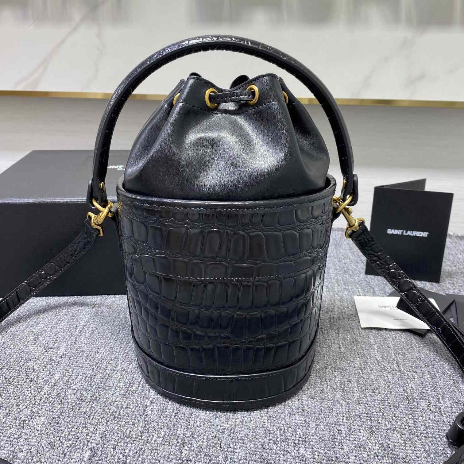 Saint Laurent Crocodile-effect Embossed Bucket Bag(16x26x16cm) - PerfectKickZ