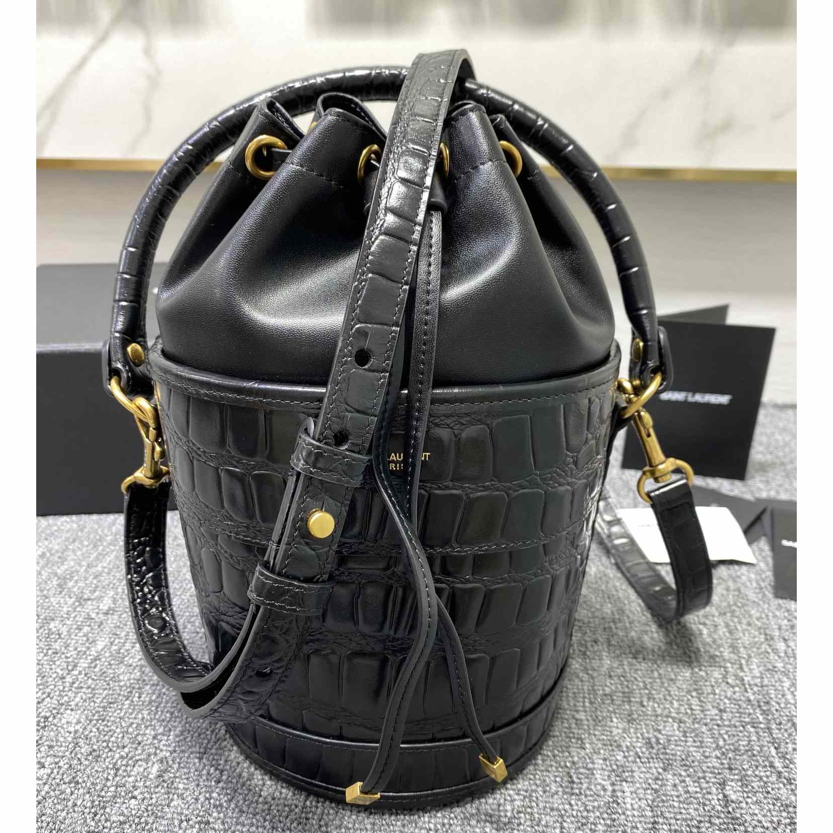 Saint Laurent Crocodile-effect Embossed Bucket Bag(16x26x16cm) - PerfectKickZ