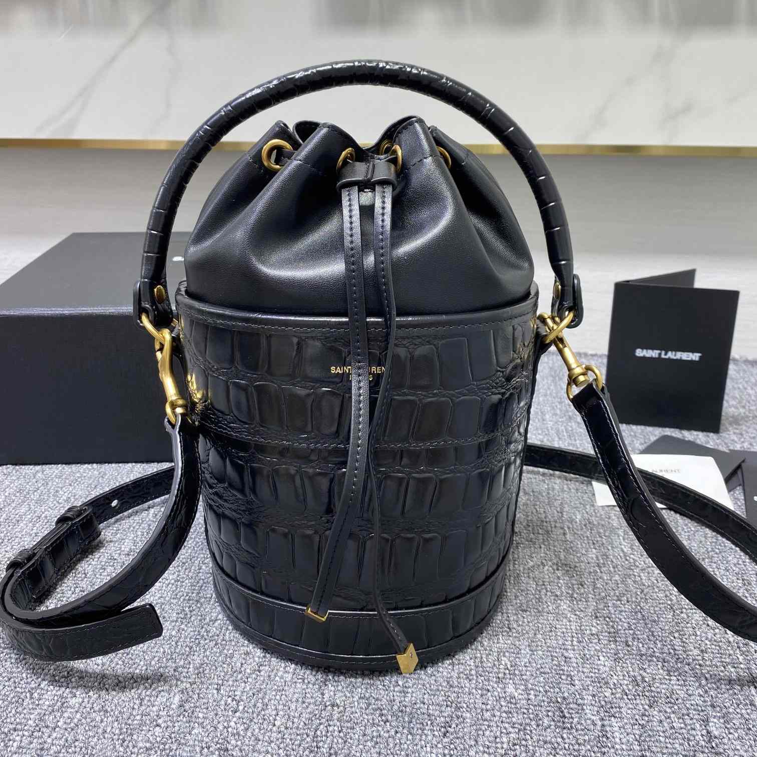 Saint Laurent Crocodile-effect Embossed Bucket Bag(16x26x16cm) - PerfectKickZ