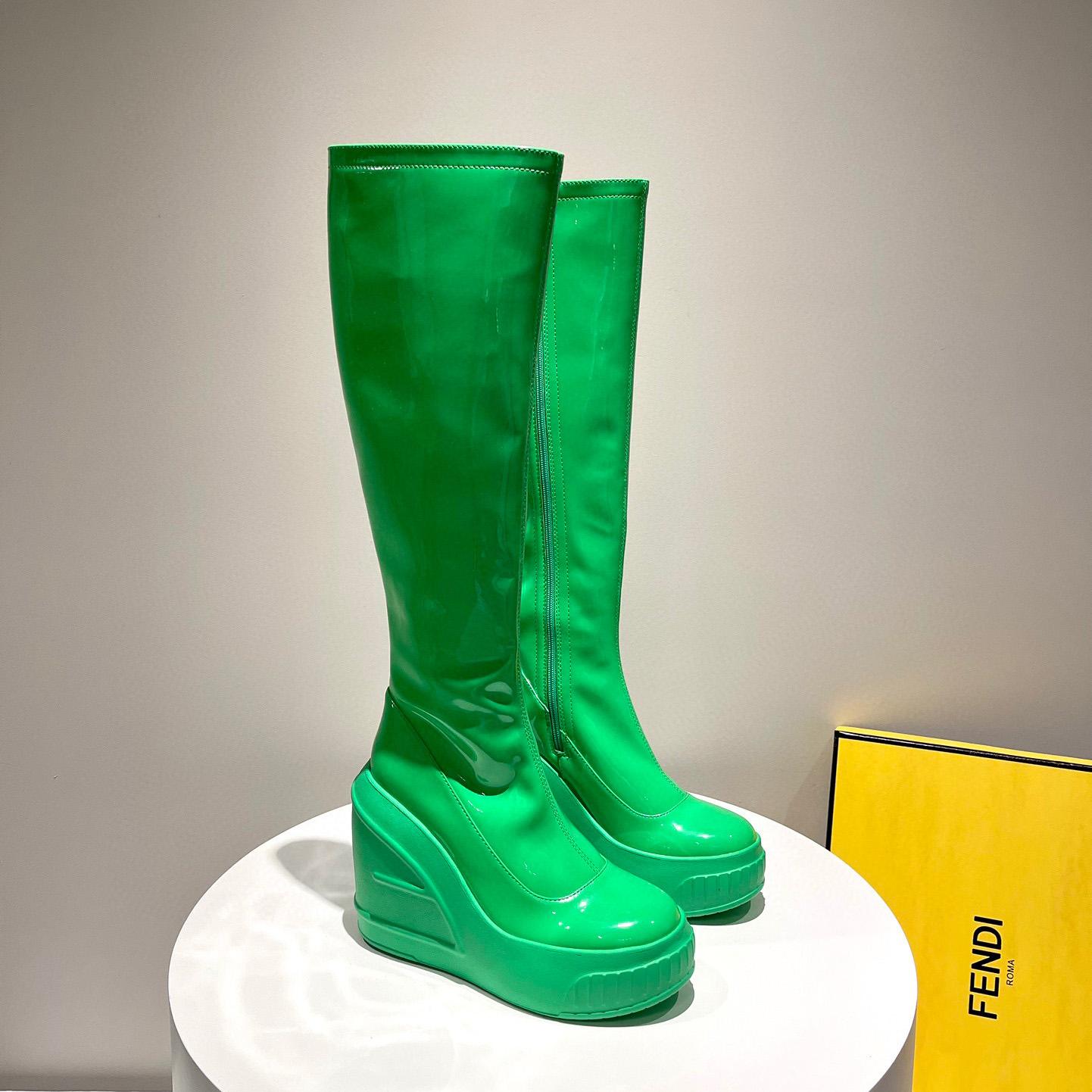 Fendi Fashion Show Green Patent Leather Boots - PerfectKickZ