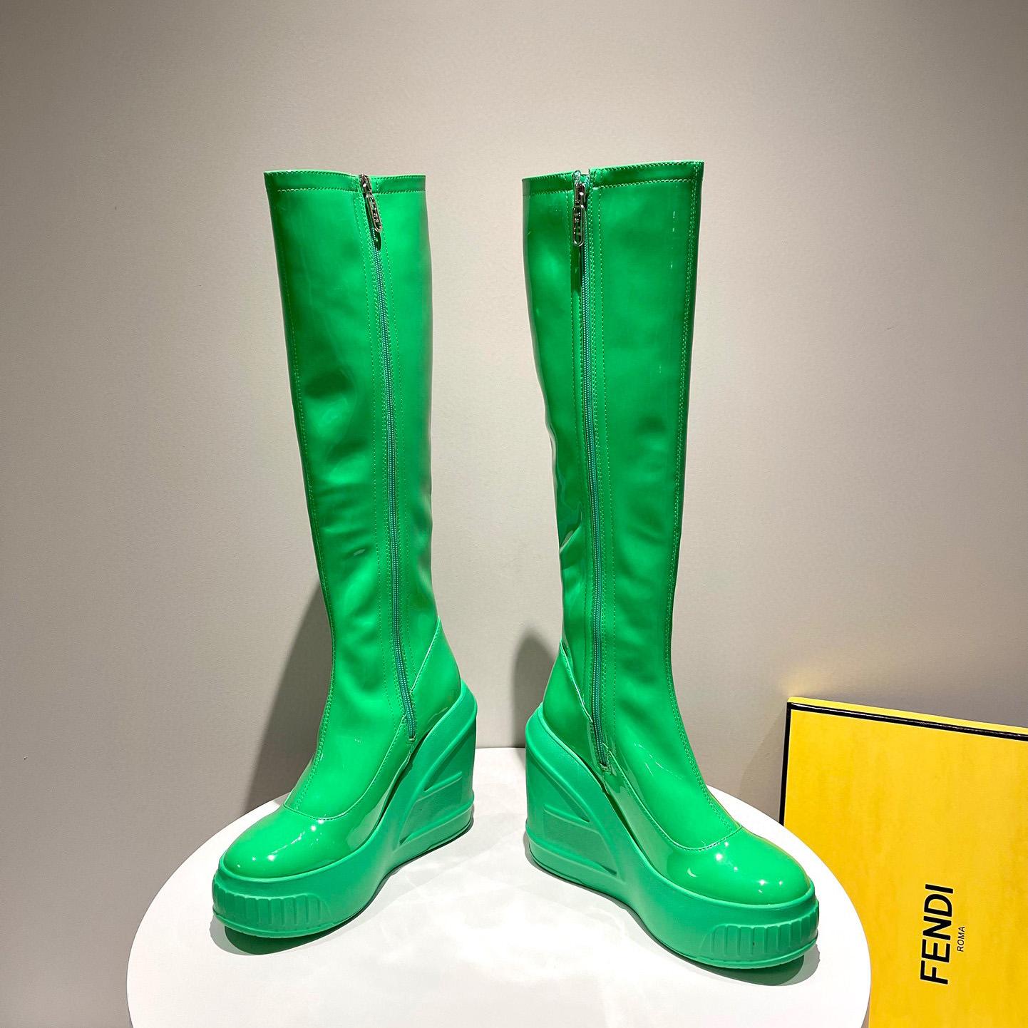Fendi Fashion Show Green Patent Leather Boots - PerfectKickZ