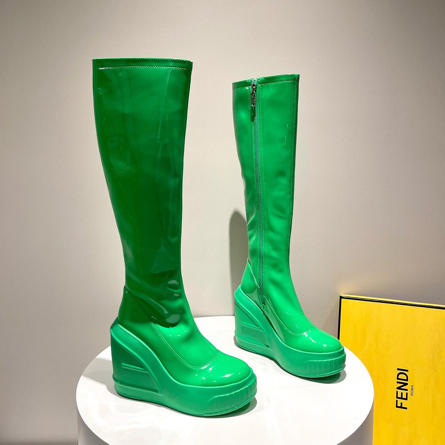 Fendi Fashion Show Green Patent Leather Boots - PerfectKickZ