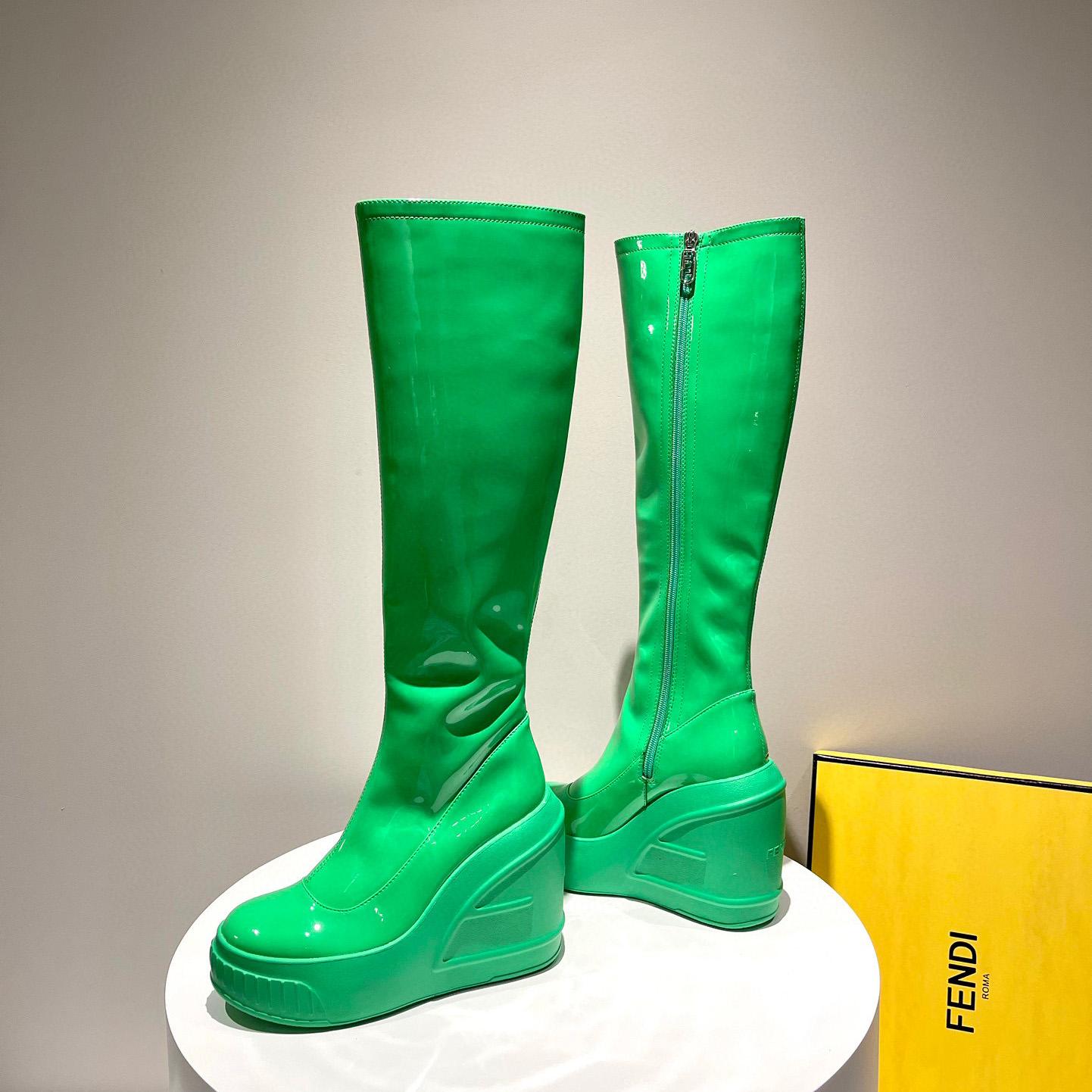 Fendi Fashion Show Green Patent Leather Boots - PerfectKickZ