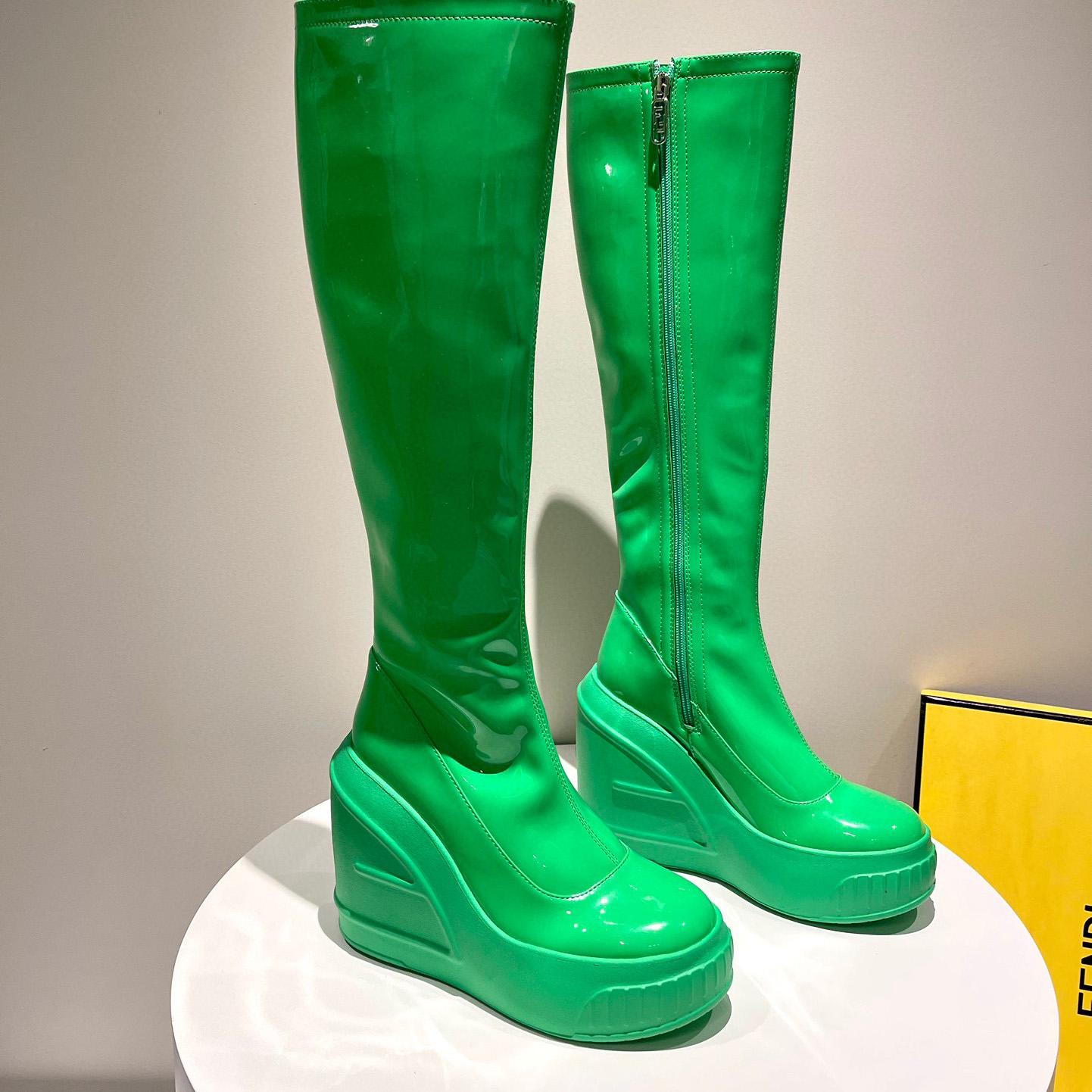 Fendi Fashion Show Green Patent Leather Boots - PerfectKickZ