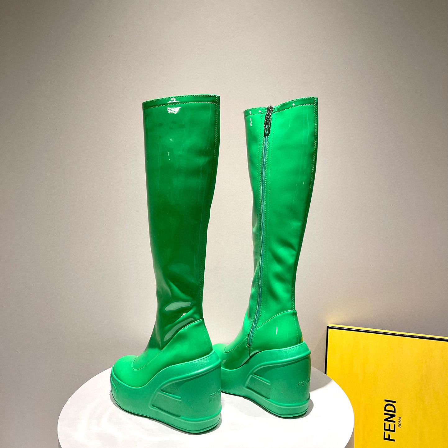 Fendi Fashion Show Green Patent Leather Boots - PerfectKickZ