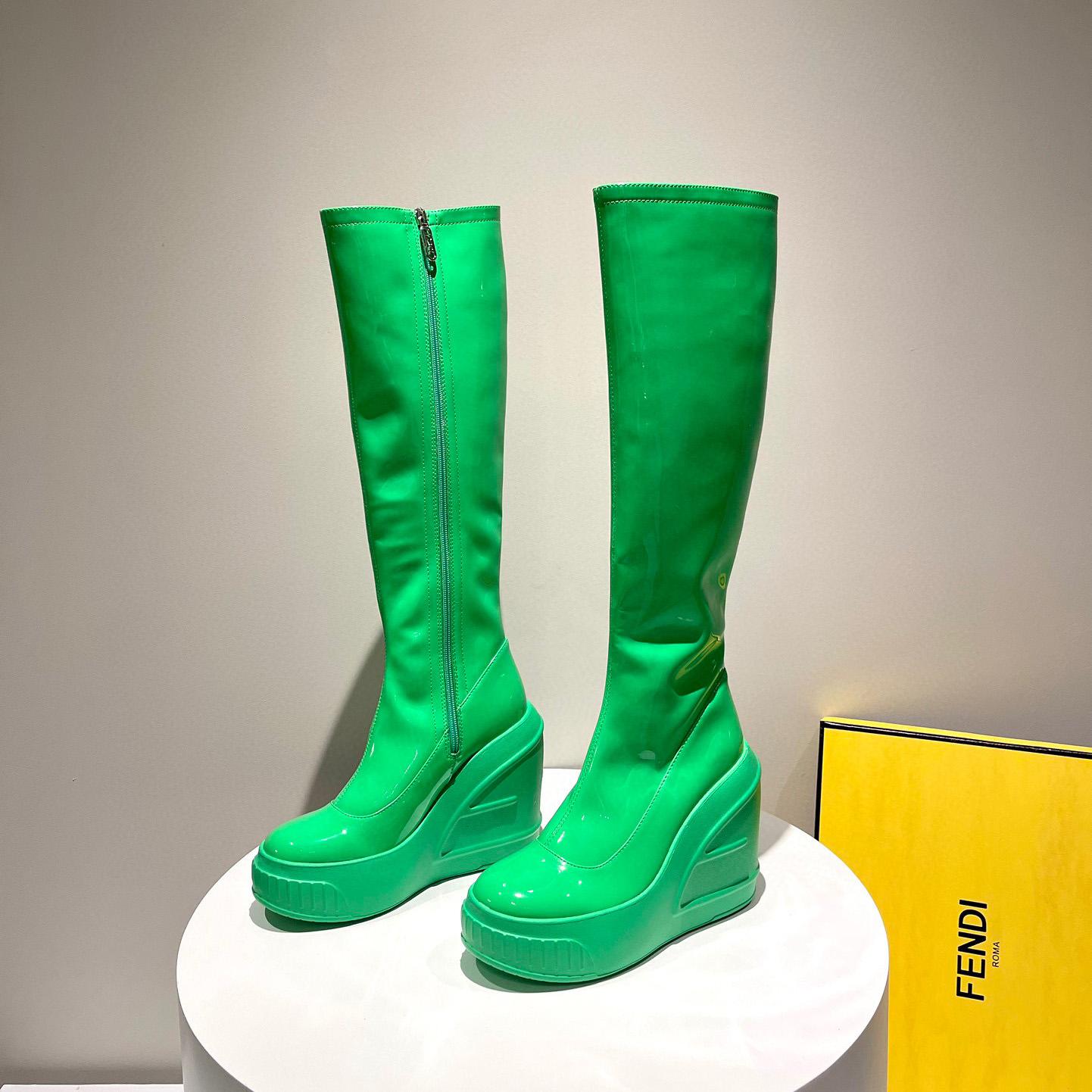 Fendi Fashion Show Green Patent Leather Boots - PerfectKickZ