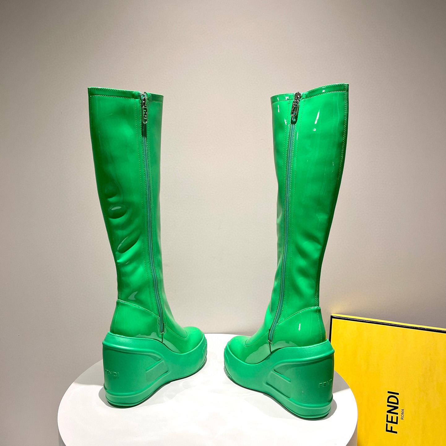 Fendi Fashion Show Green Patent Leather Boots - PerfectKickZ