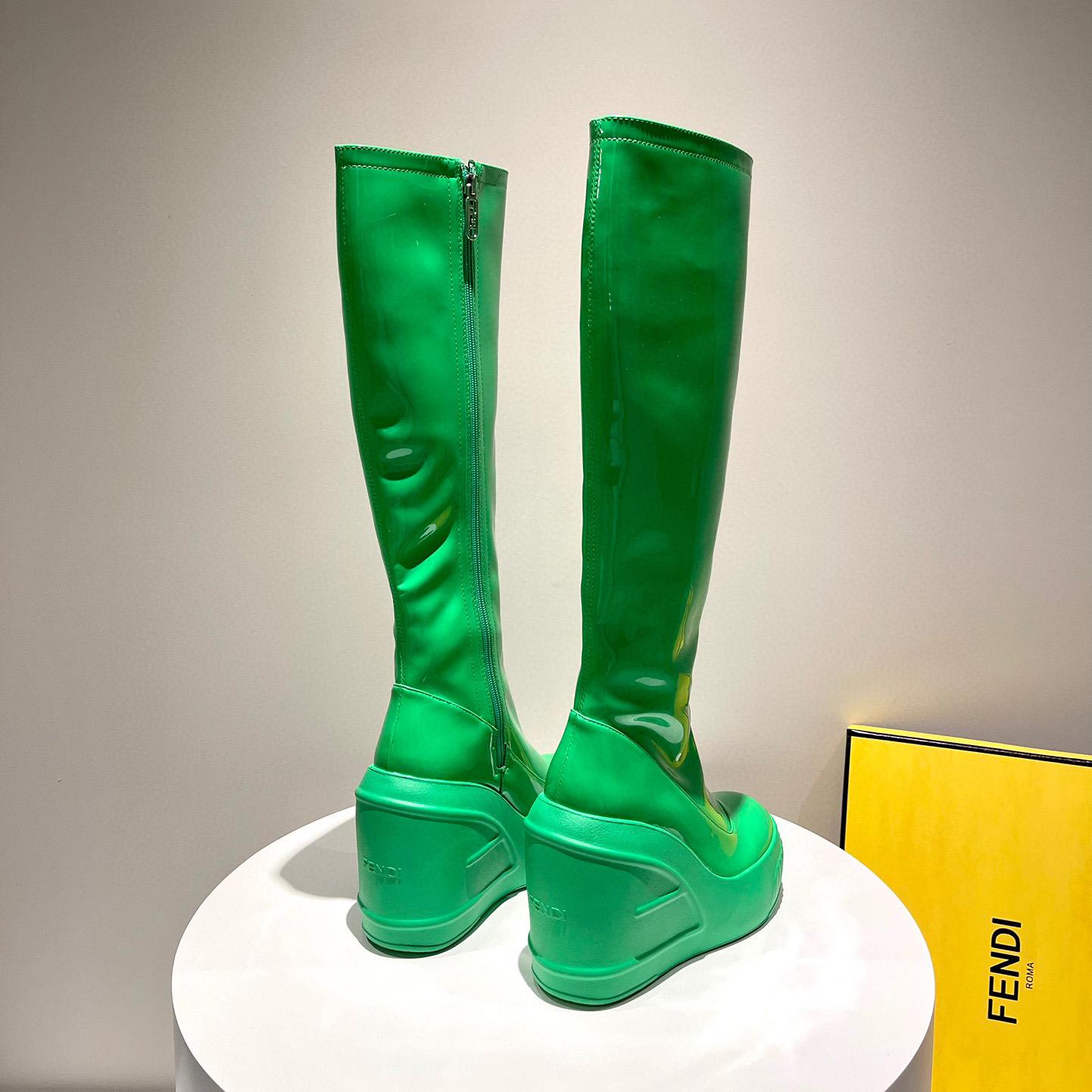 Fendi Fashion Show Green Patent Leather Boots - PerfectKickZ