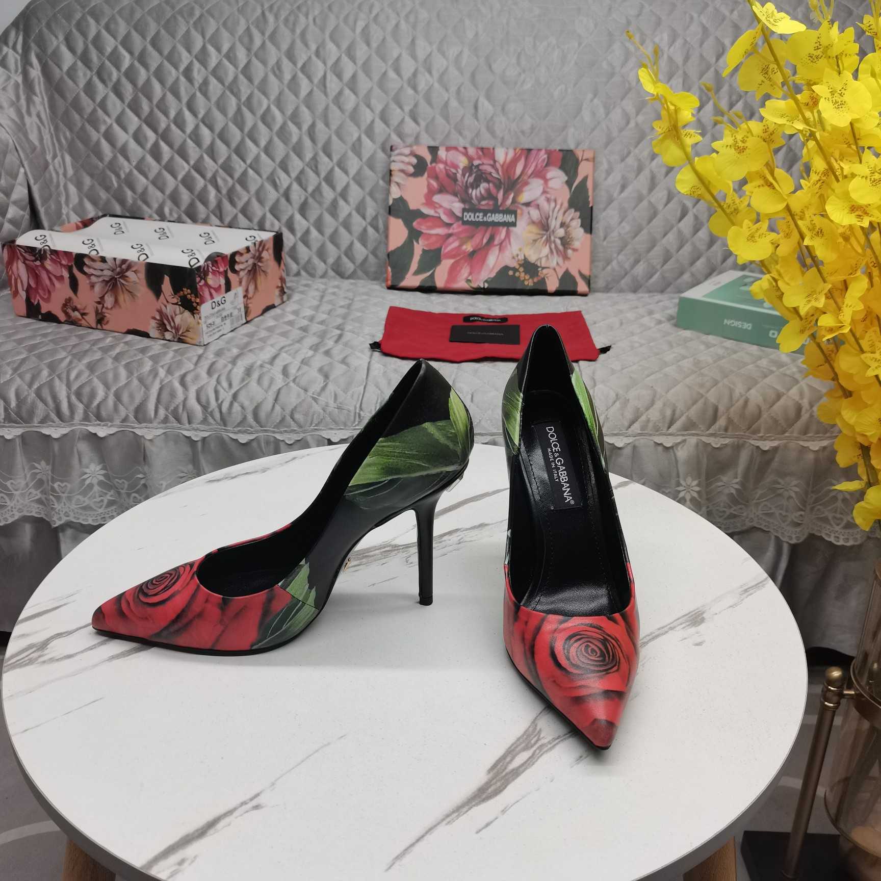 Dolce & Gabbana Rose-print Jersey Pumps - PerfectKickZ