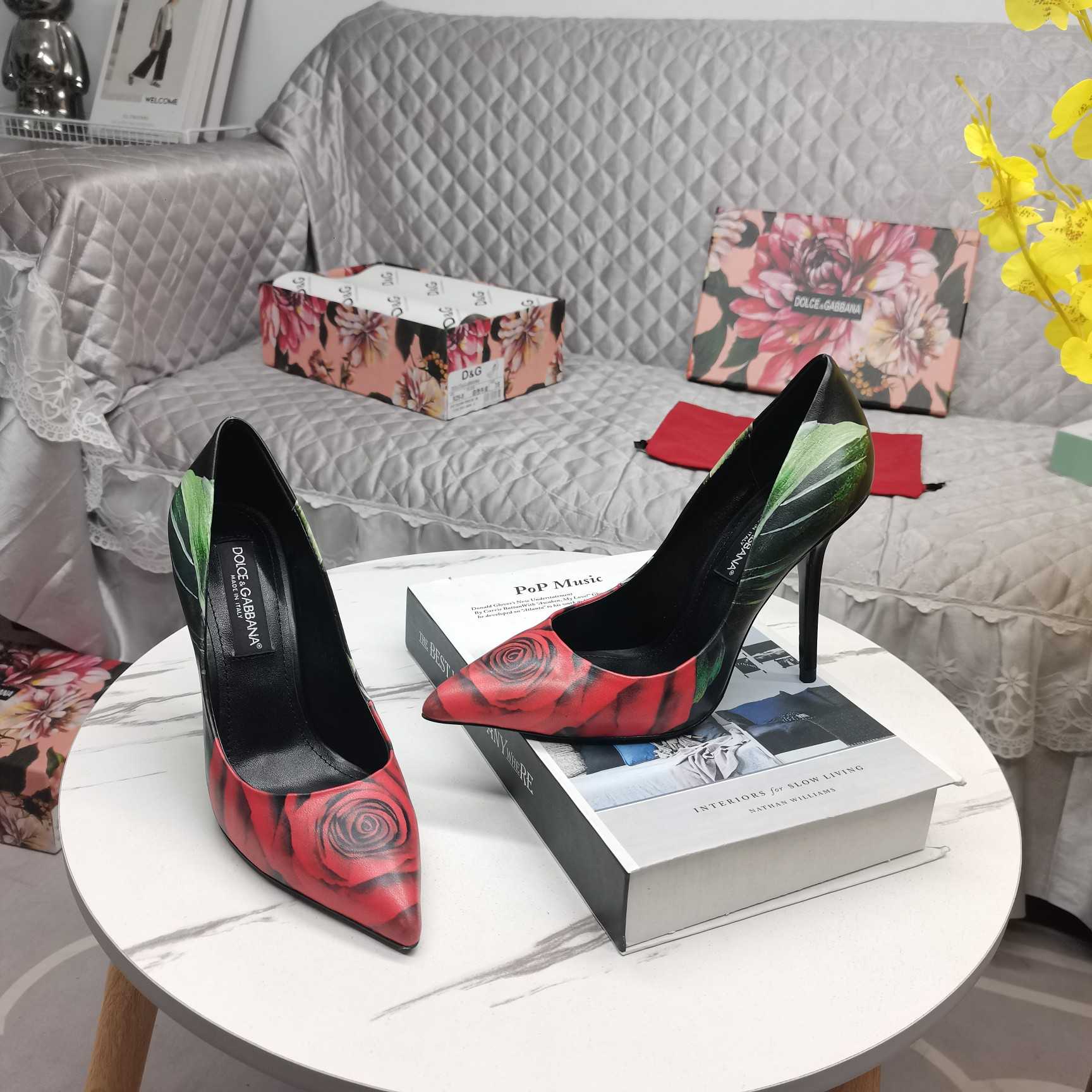 Dolce & Gabbana Rose-print Jersey Pumps - PerfectKickZ