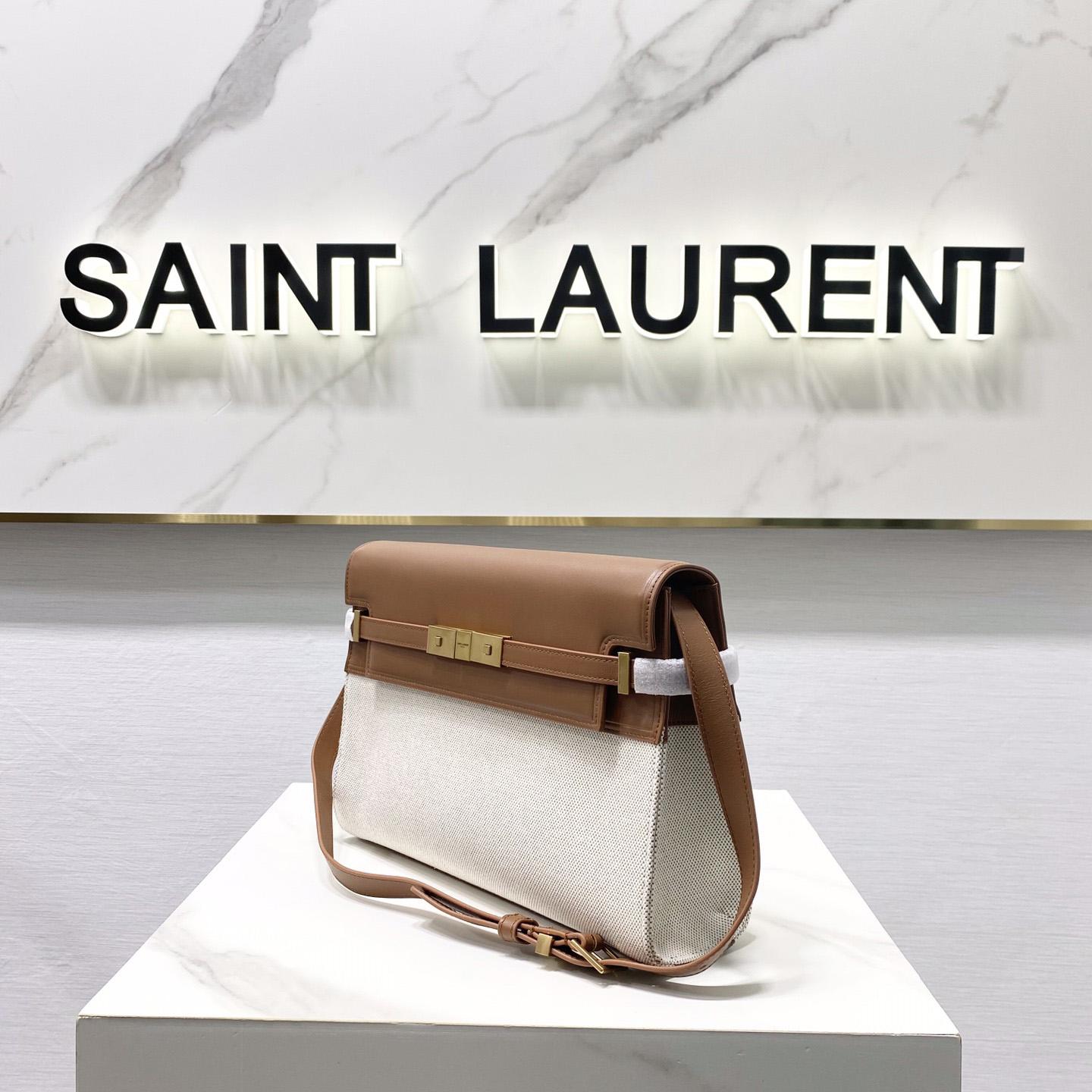 Saint Laurent Manhattan Shoulder Bag In Canvas And Leather - PerfectKickZ
