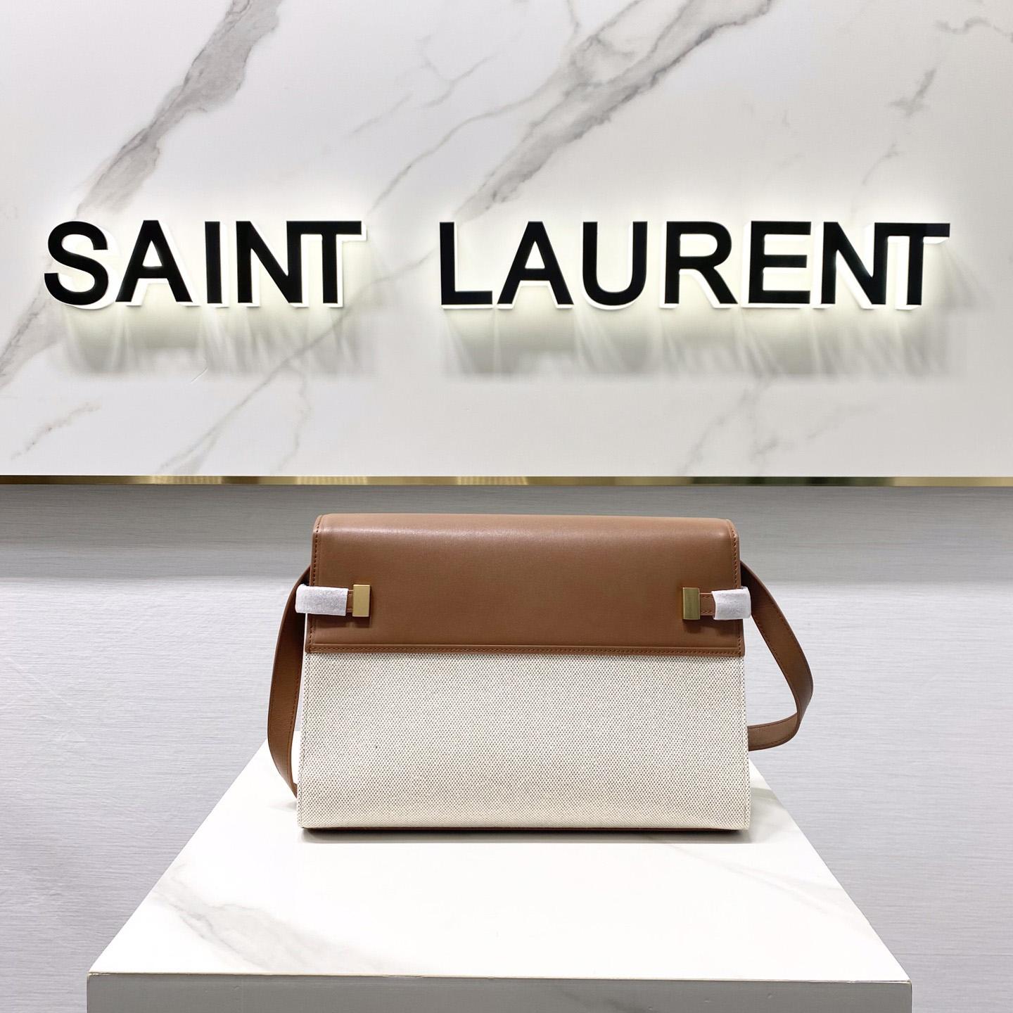 Saint Laurent Manhattan Shoulder Bag In Canvas And Leather - PerfectKickZ