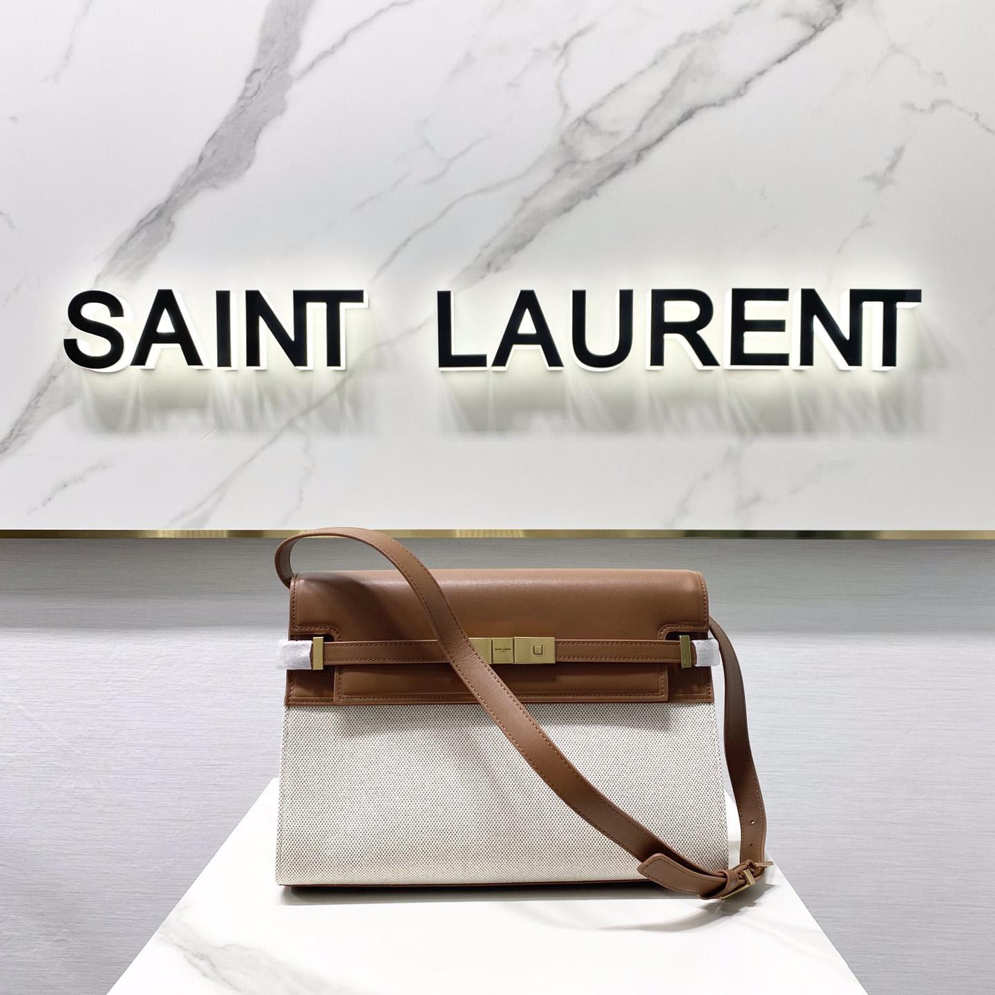Saint Laurent Manhattan Shoulder Bag In Canvas And Leather - PerfectKickZ