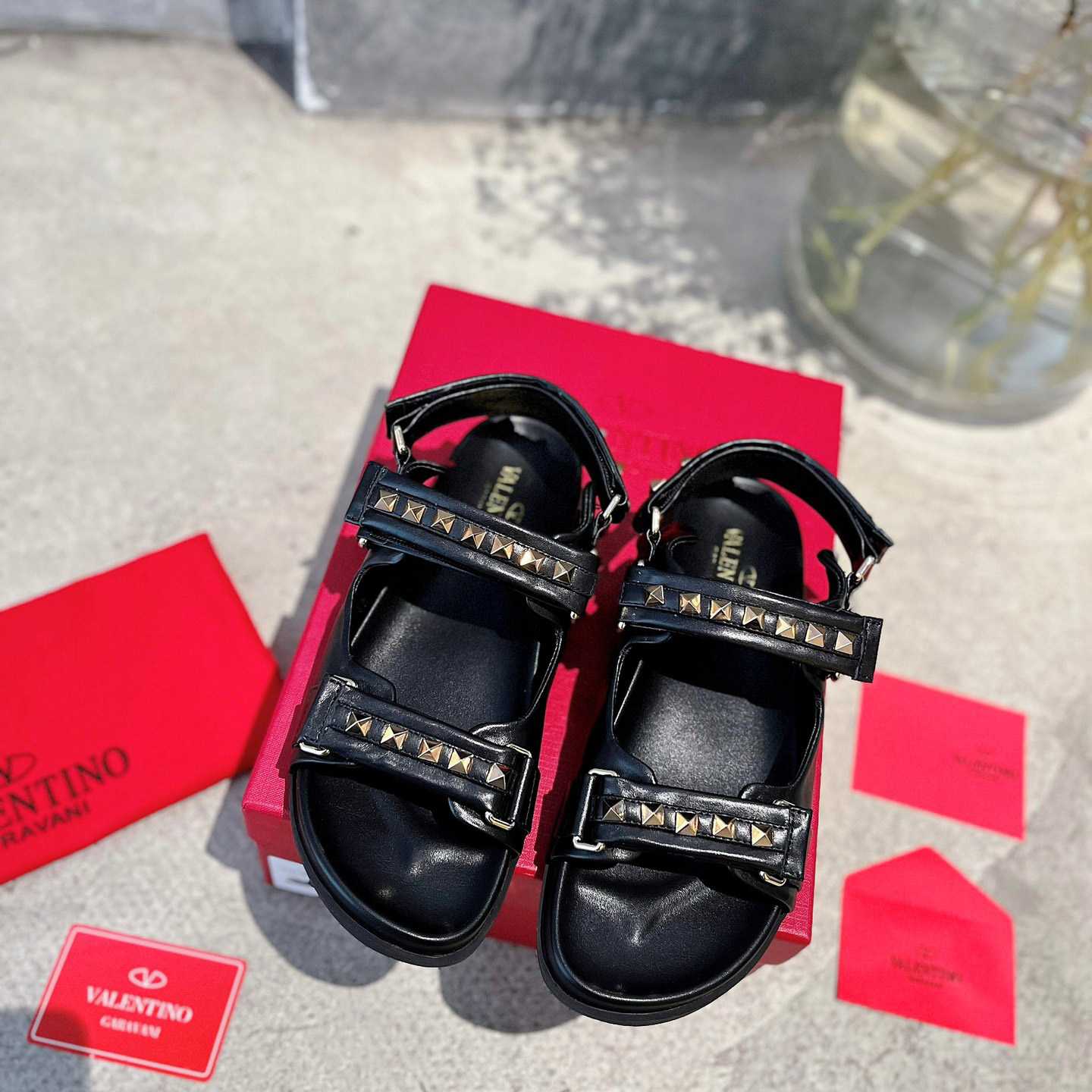 Valenti  Garavani Rockstud Flat Sandal In Nappa Leather - PerfectKickZ