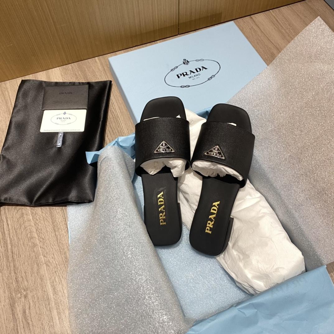 Prada Saffiano Leather Slides - PerfectKickZ