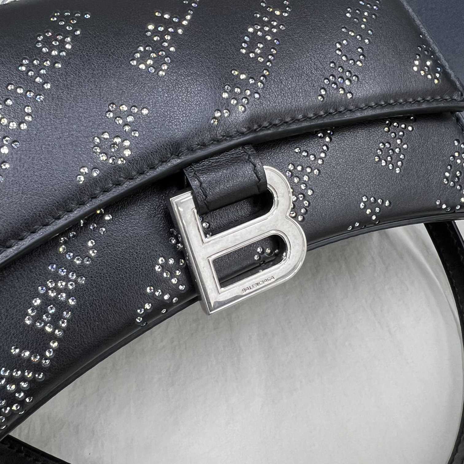 Balenciaga Women's Hourglass XS Handbag With Rhinestones In Black - PerfectKickZ