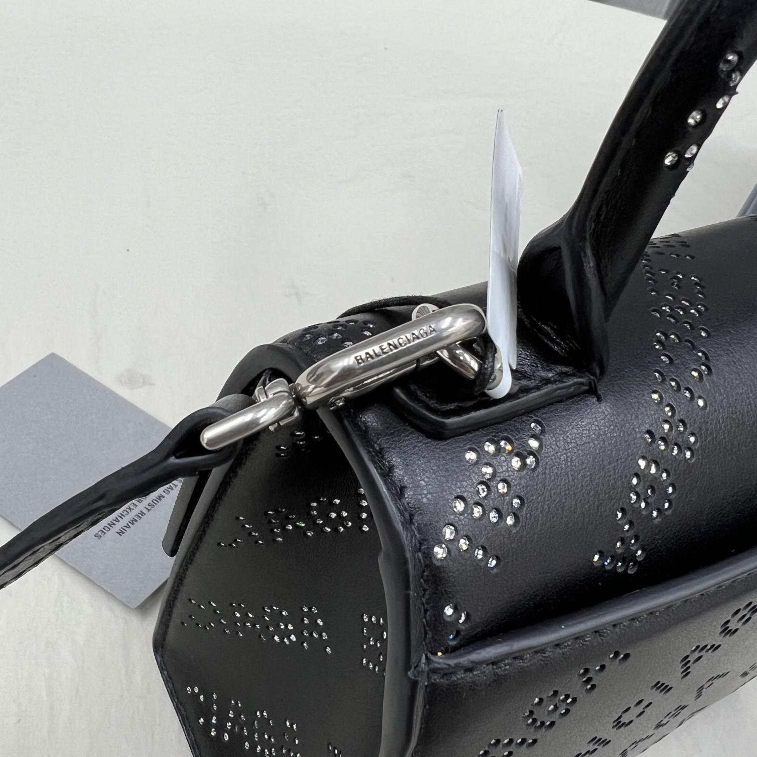 Balenciaga Women's Hourglass XS Handbag With Rhinestones In Black - PerfectKickZ