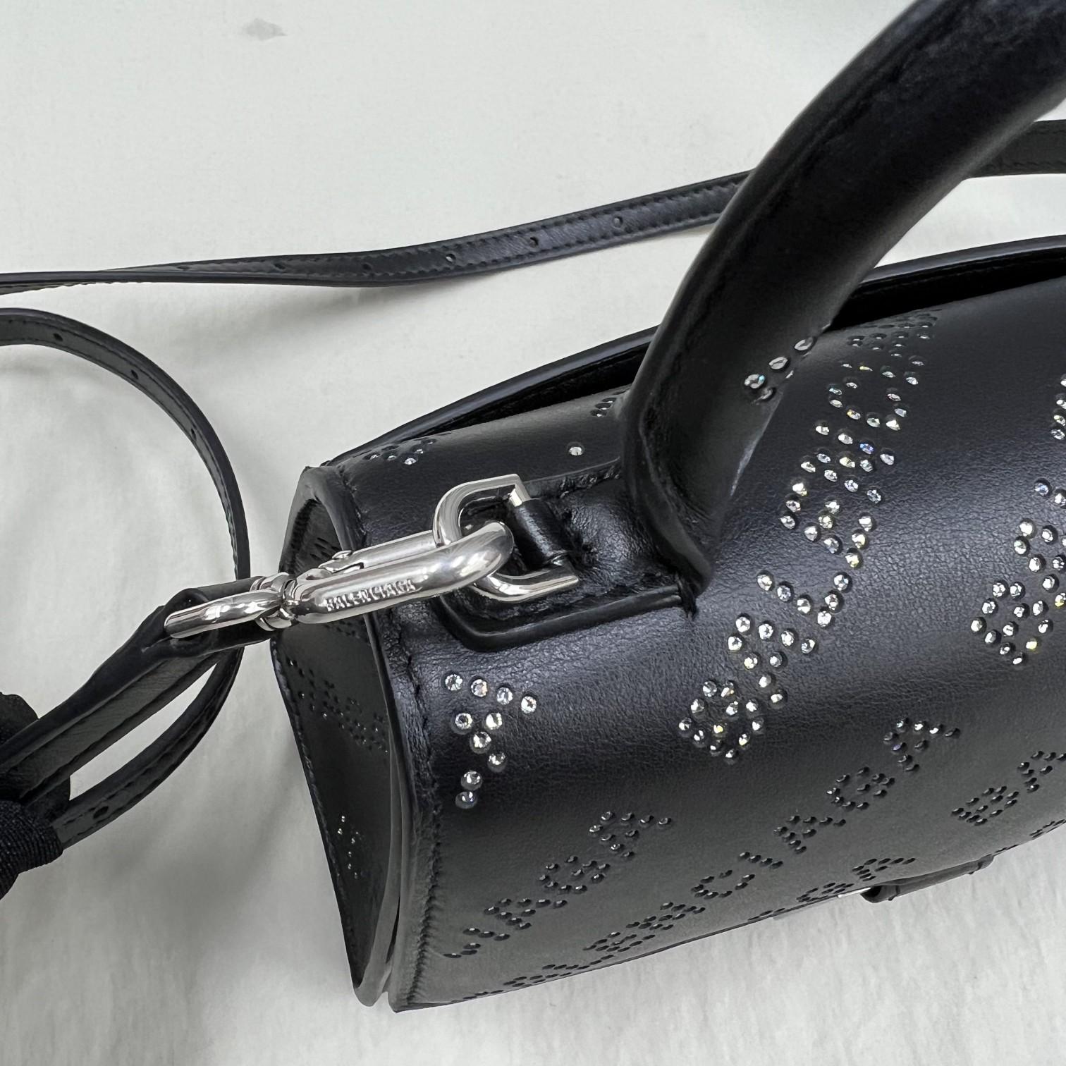Balenciaga Women's Hourglass XS Handbag With Rhinestones In Black - PerfectKickZ