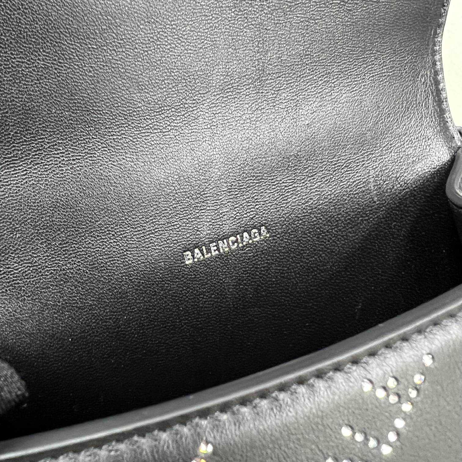 Balenciaga Women's Hourglass XS Handbag With Rhinestones In Black - PerfectKickZ