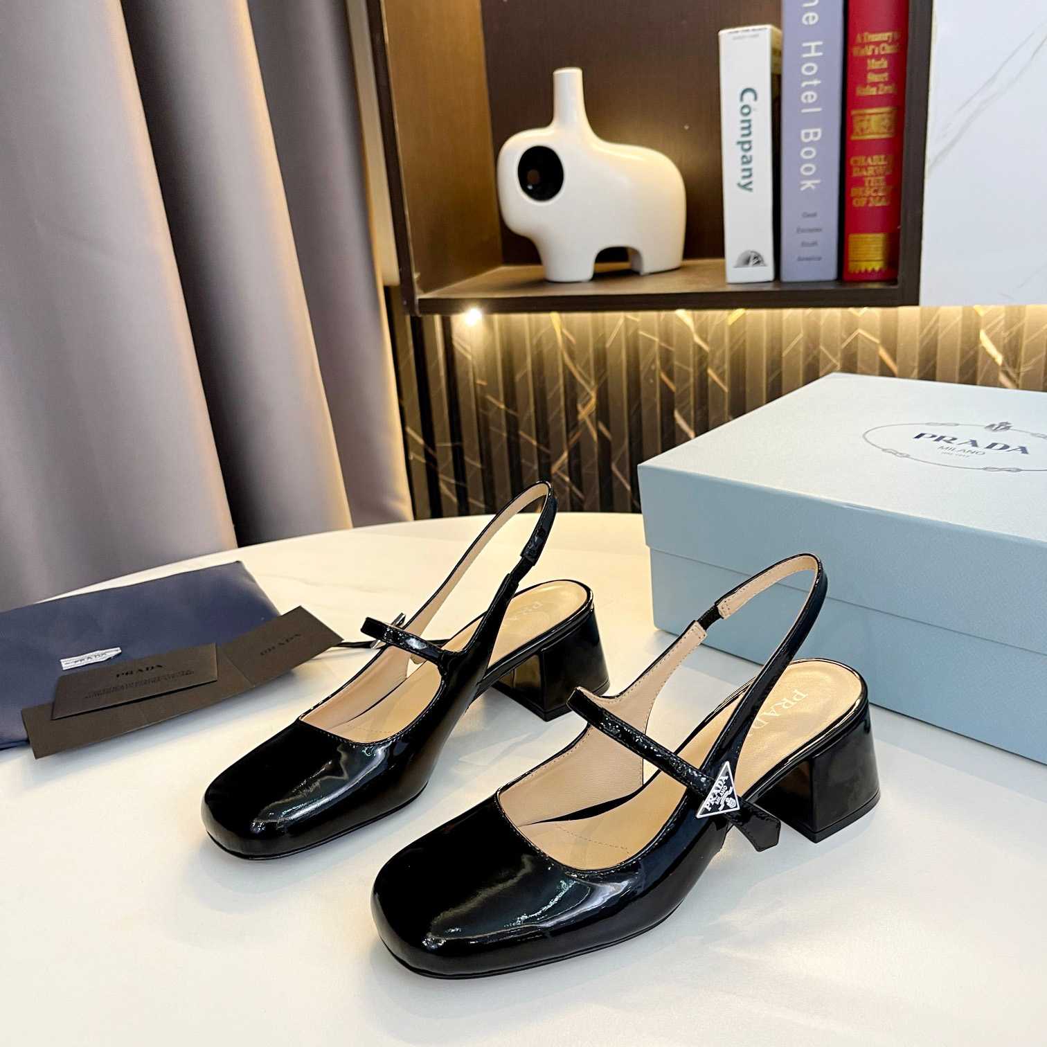 Prada Triangle Logo Leather Slingback Pumps - PerfectKickZ