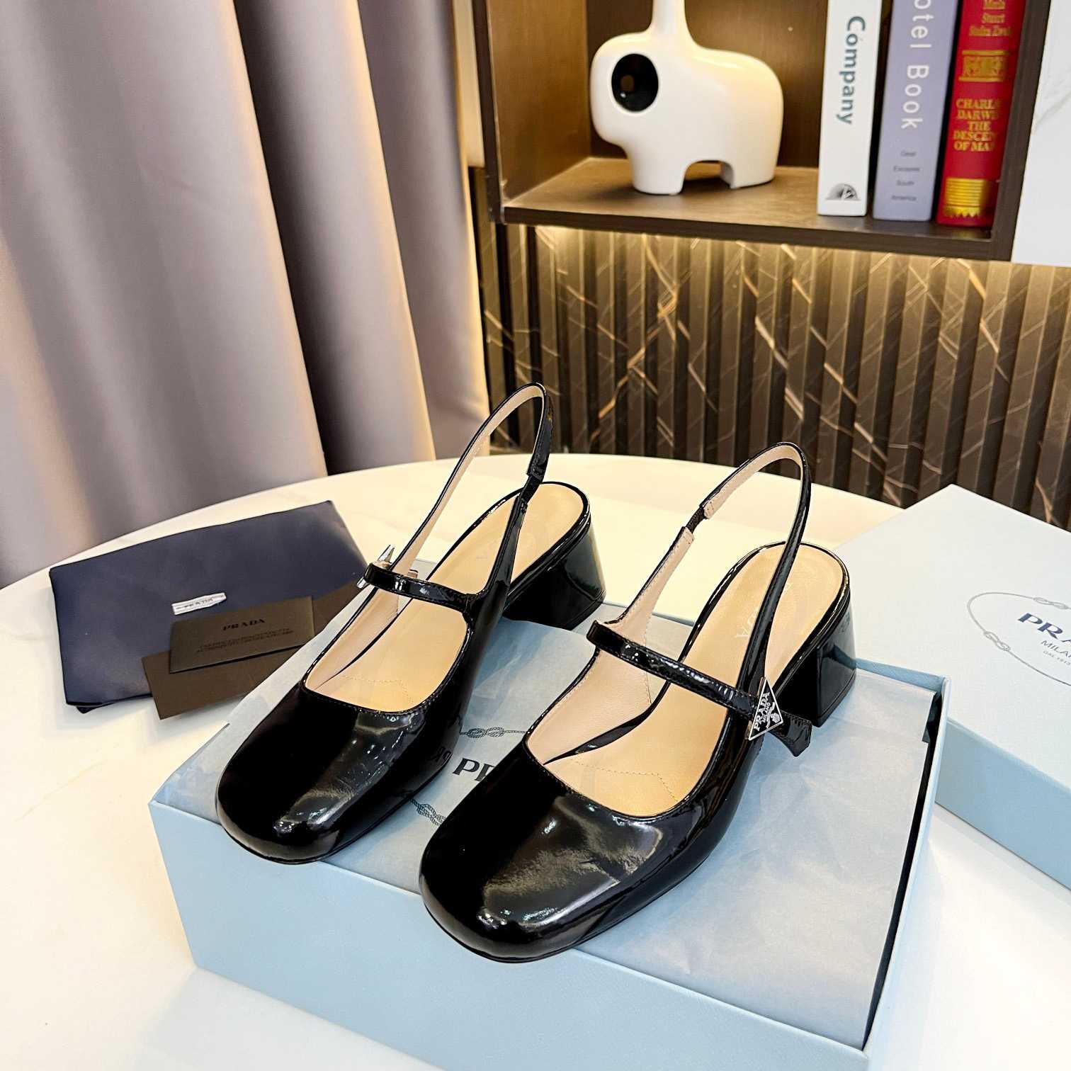 Prada Triangle Logo Leather Slingback Pumps - PerfectKickZ