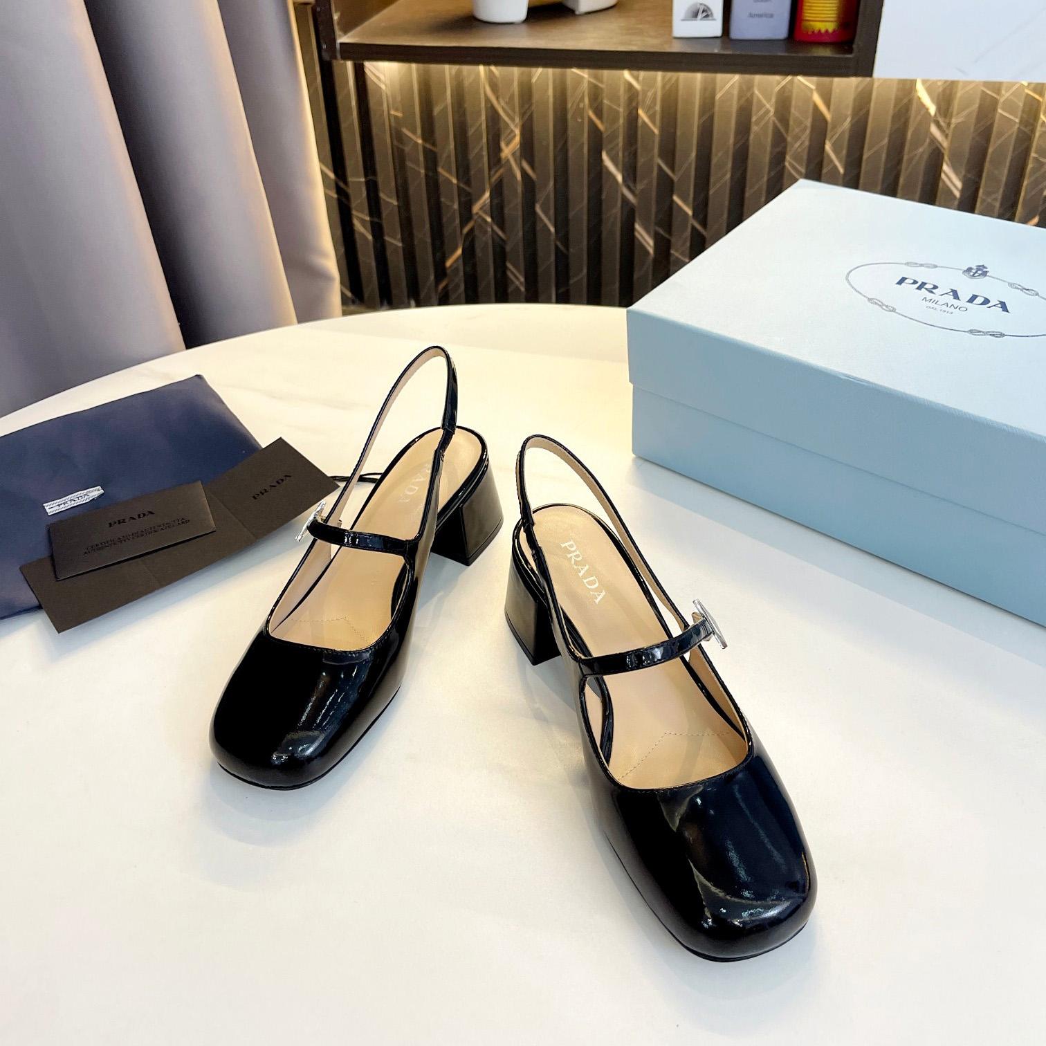 Prada Triangle Logo Leather Slingback Pumps - PerfectKickZ
