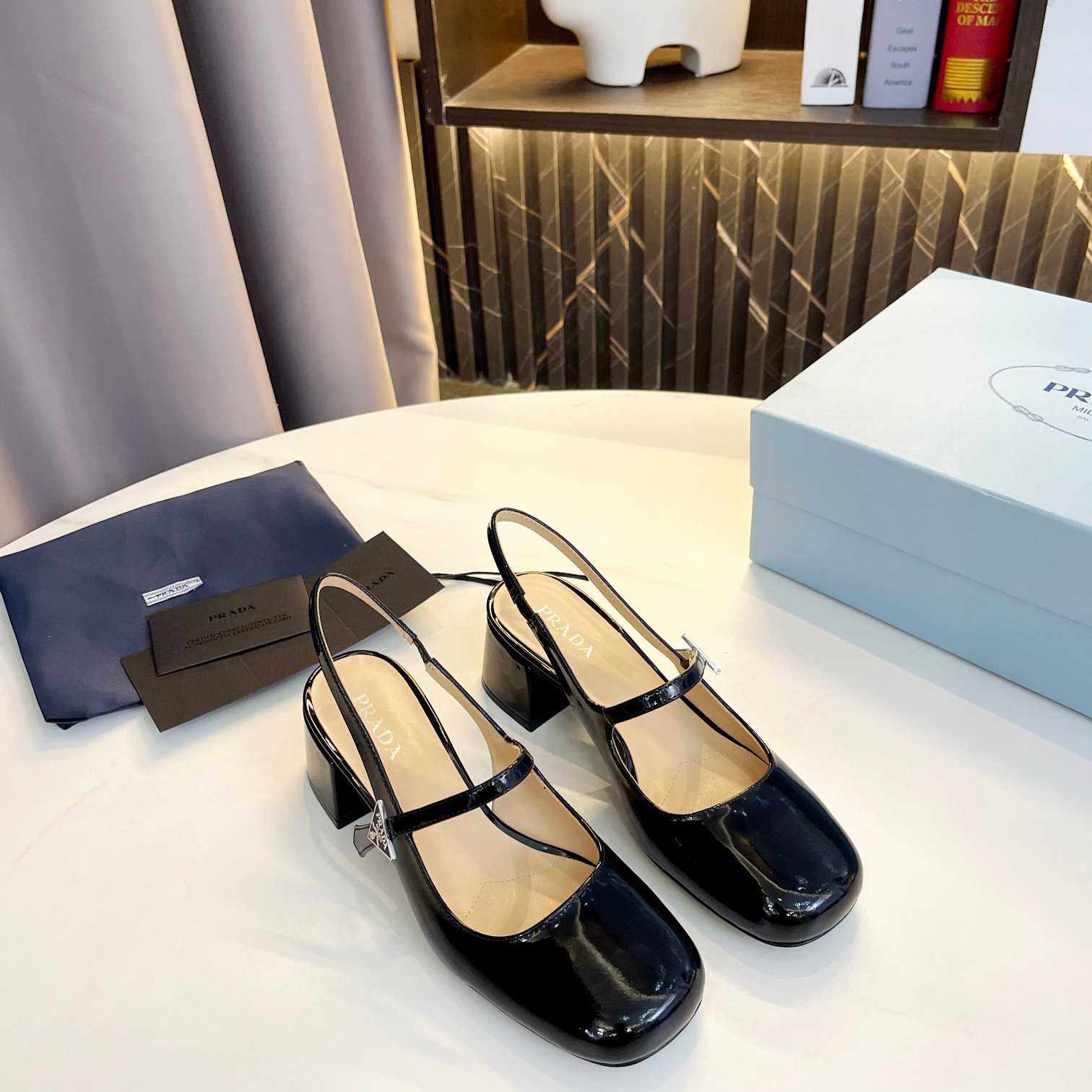 Prada Triangle Logo Leather Slingback Pumps - PerfectKickZ