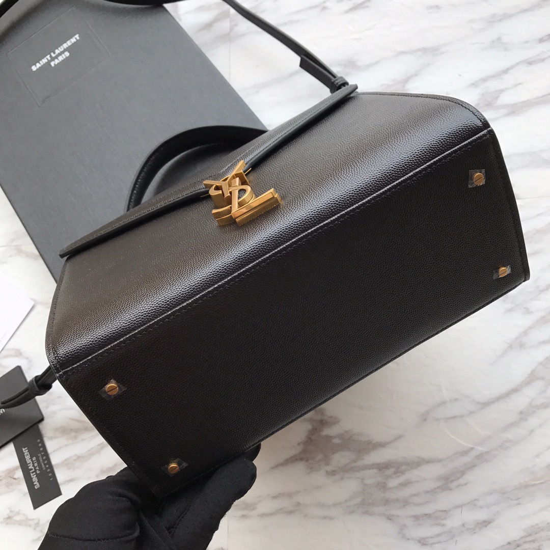 Saint Laurent Cassandra MIni Top Handle Bag In Grain De Poudre Embossed Leather - 