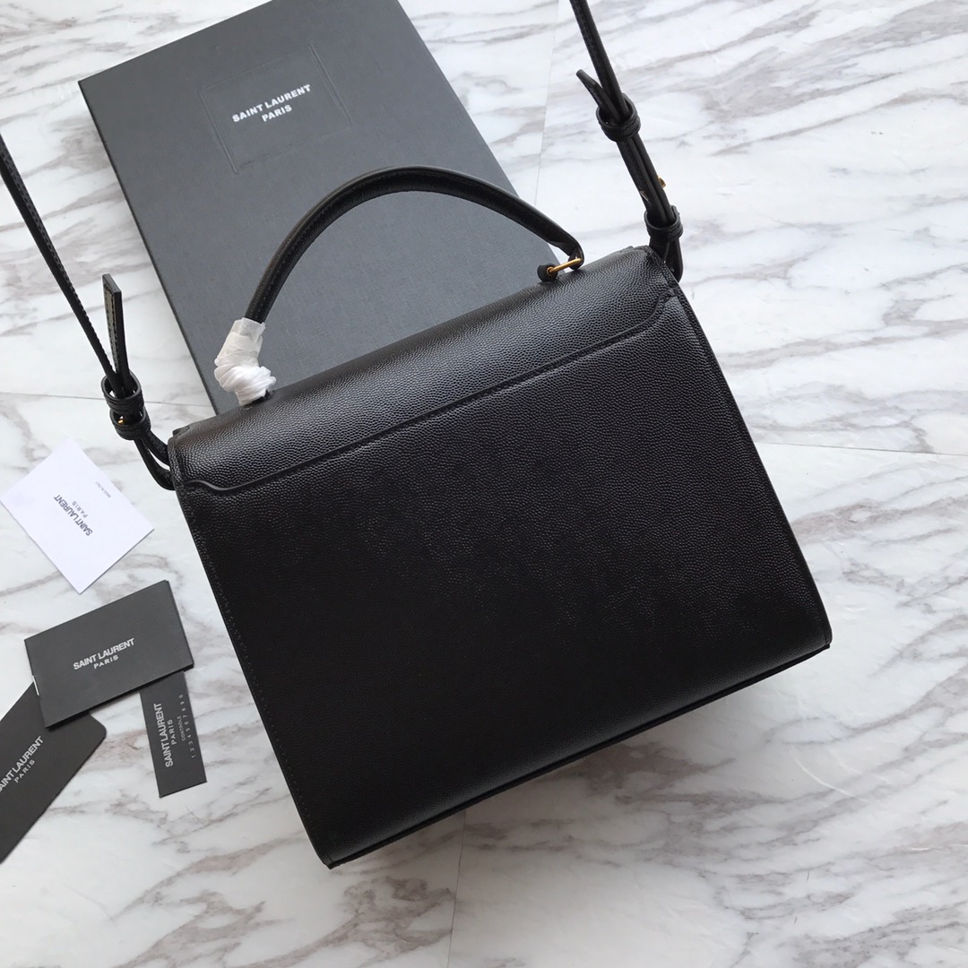 Saint Laurent Cassandra MIni Top Handle Bag In Grain De Poudre Embossed Leather - 