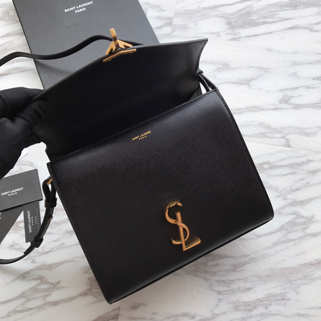 Saint Laurent Cassandra MIni Top Handle Bag In Grain De Poudre Embossed Leather - 