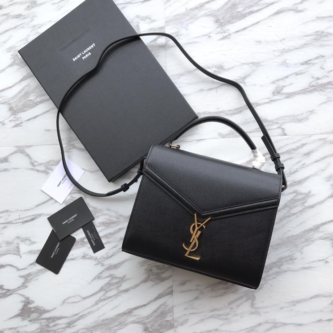 Saint Laurent Cassandra MIni Top Handle Bag In Grain De Poudre Embossed Leather - 