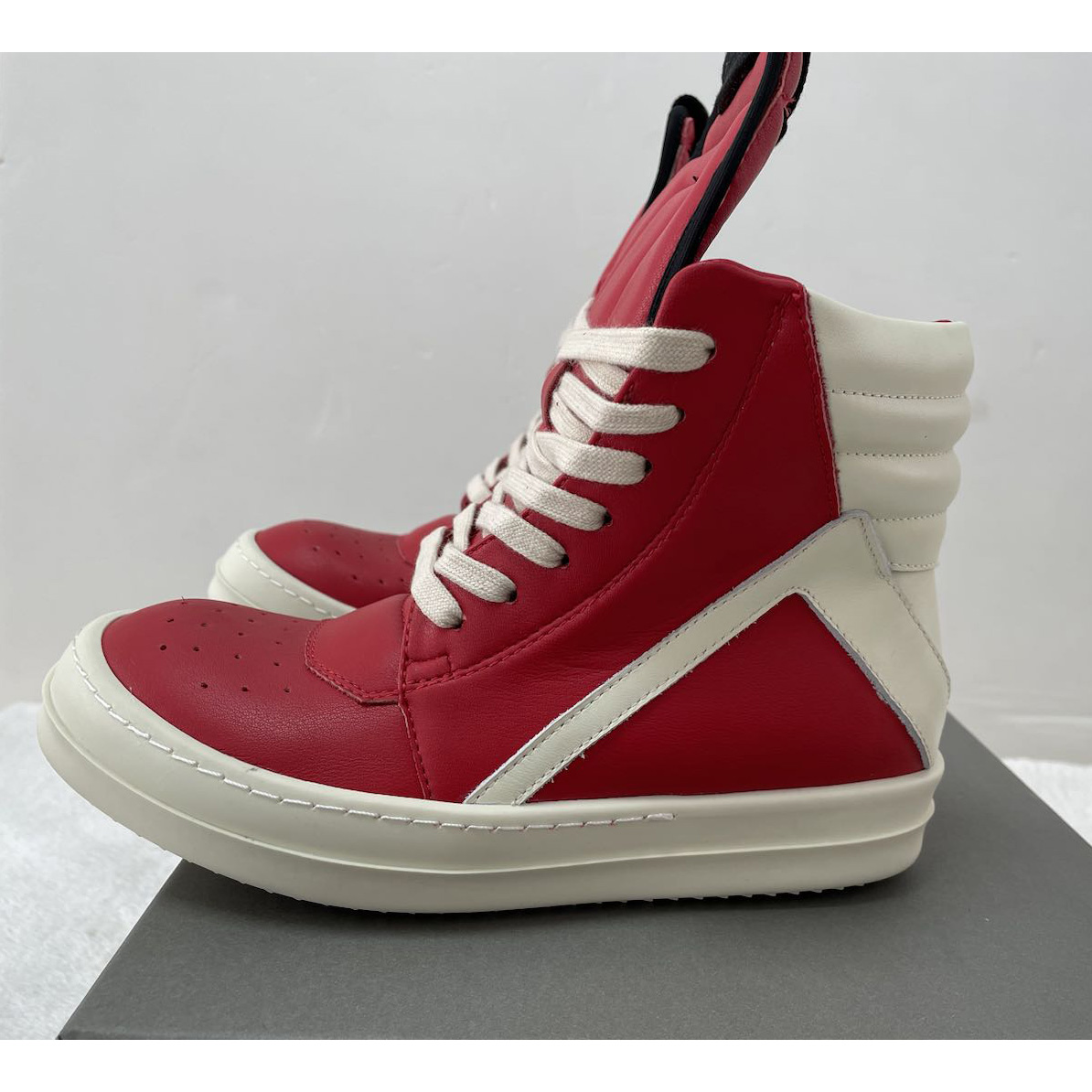 Rick Owens Red Geobasket High-Top Sneakers - PerfectKickZ