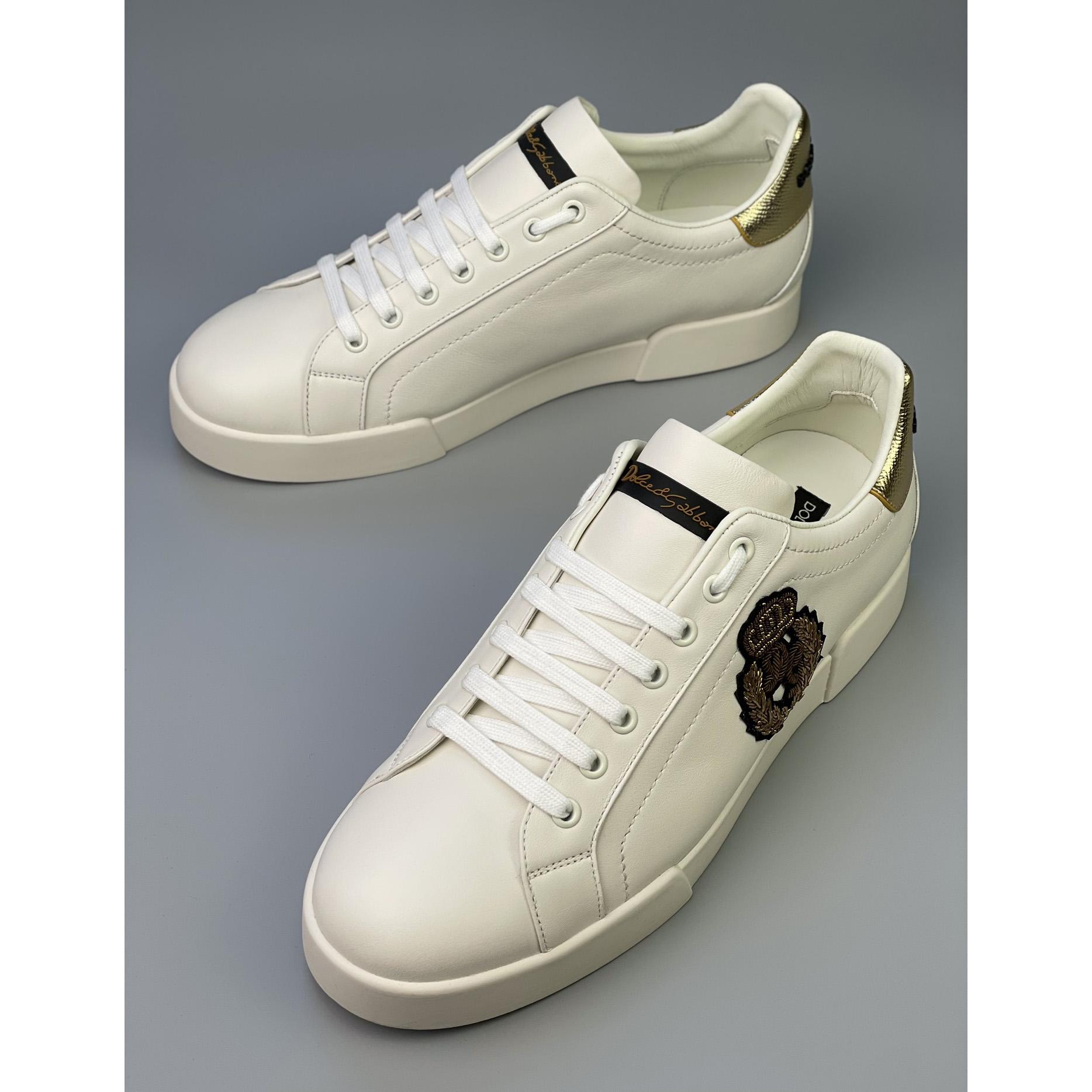 Dolce & Gabbana Calfskin Nappa Portofino Sneakers With Crown Patch - PerfectKickZ