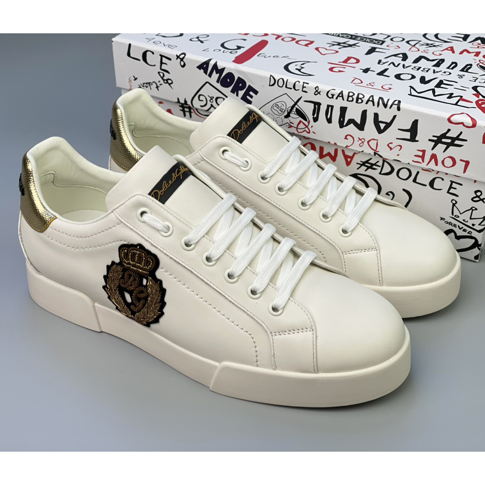 Dolce & Gabbana Calfskin Nappa Portofino Sneakers With Crown Patch - PerfectKickZ