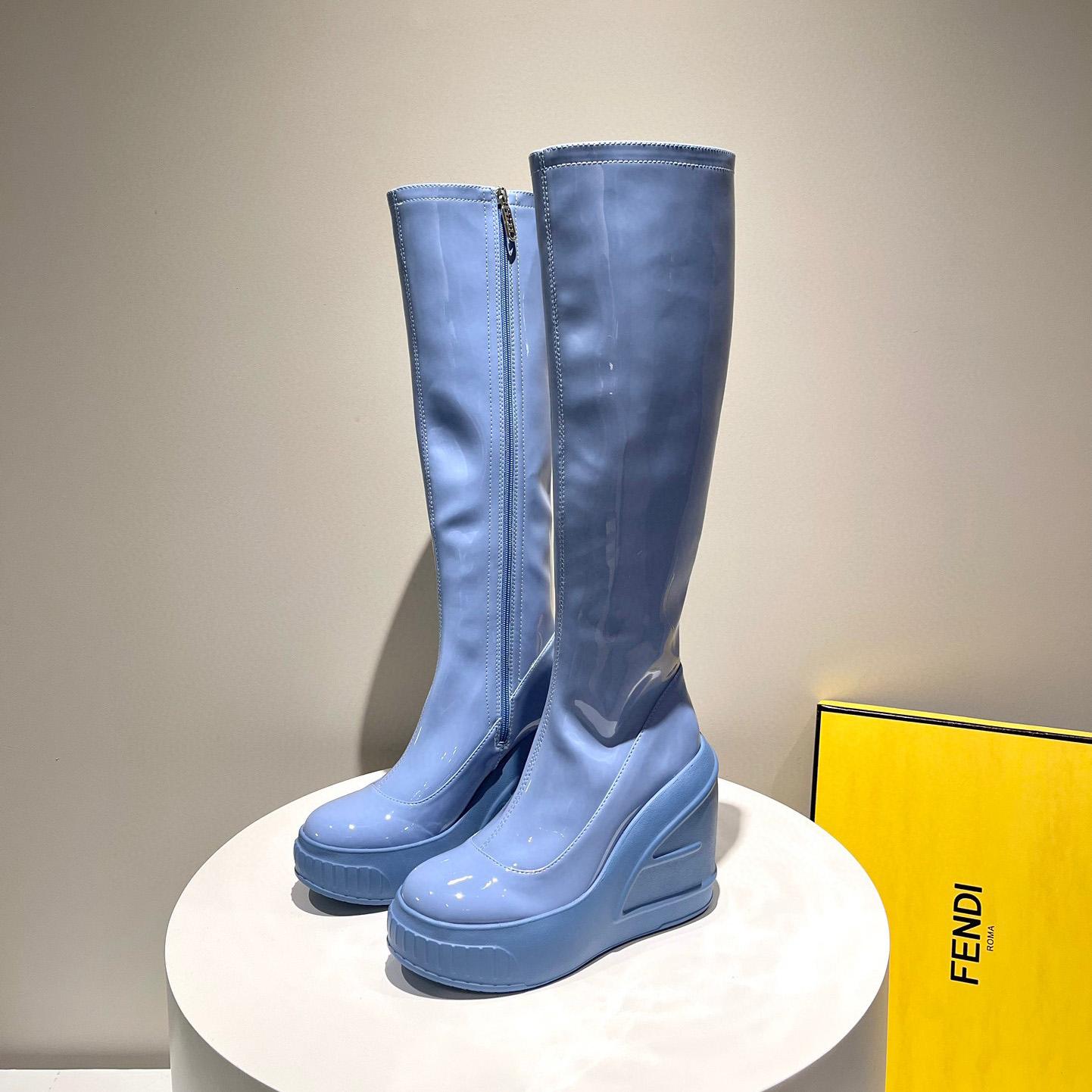 Fendi Fashion Show Blue Patent Leather Boots - PerfectKickZ