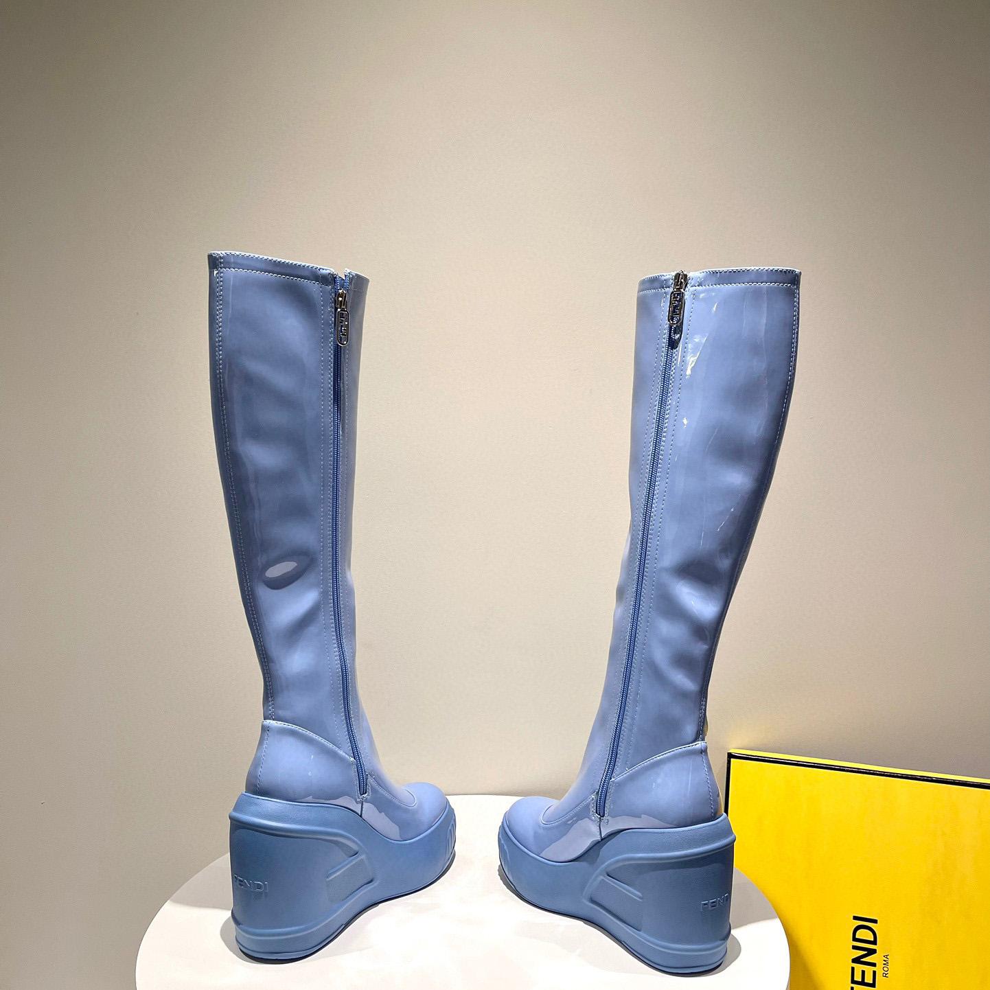 Fendi Fashion Show Blue Patent Leather Boots - PerfectKickZ