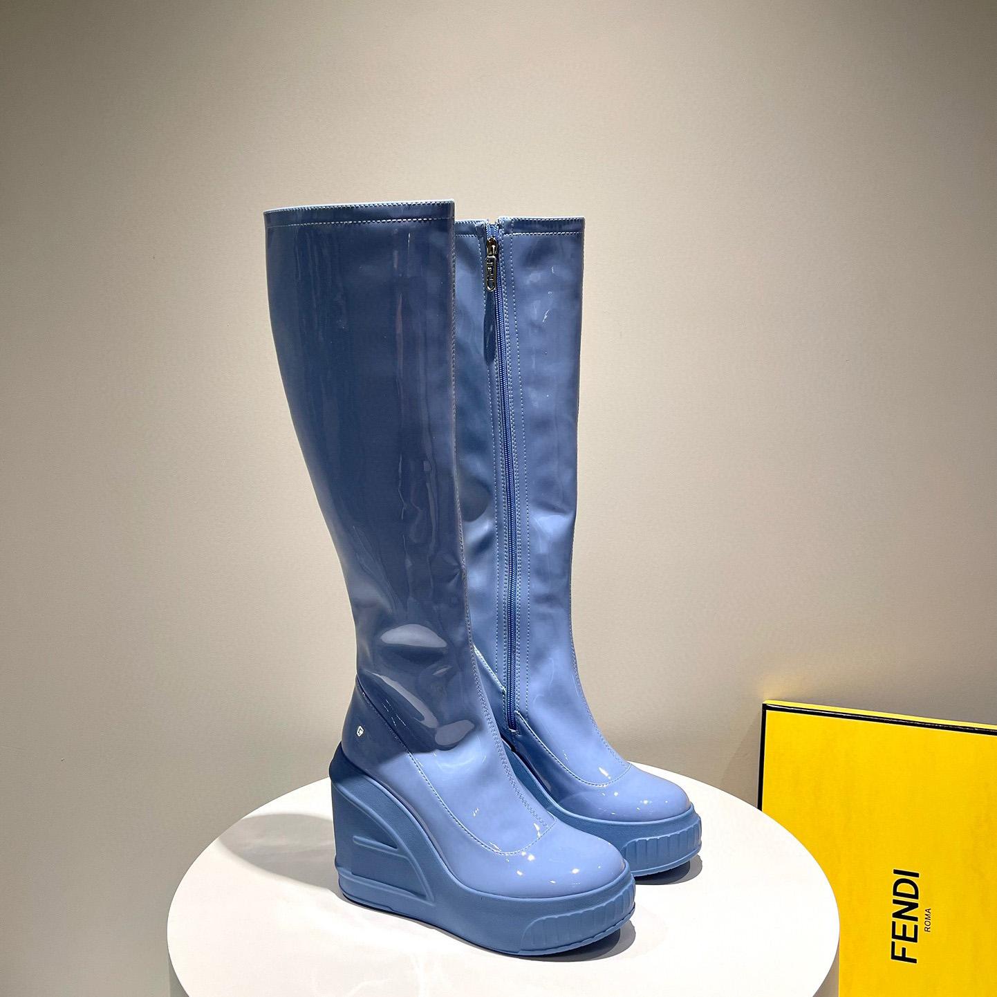 Fendi Fashion Show Blue Patent Leather Boots - PerfectKickZ
