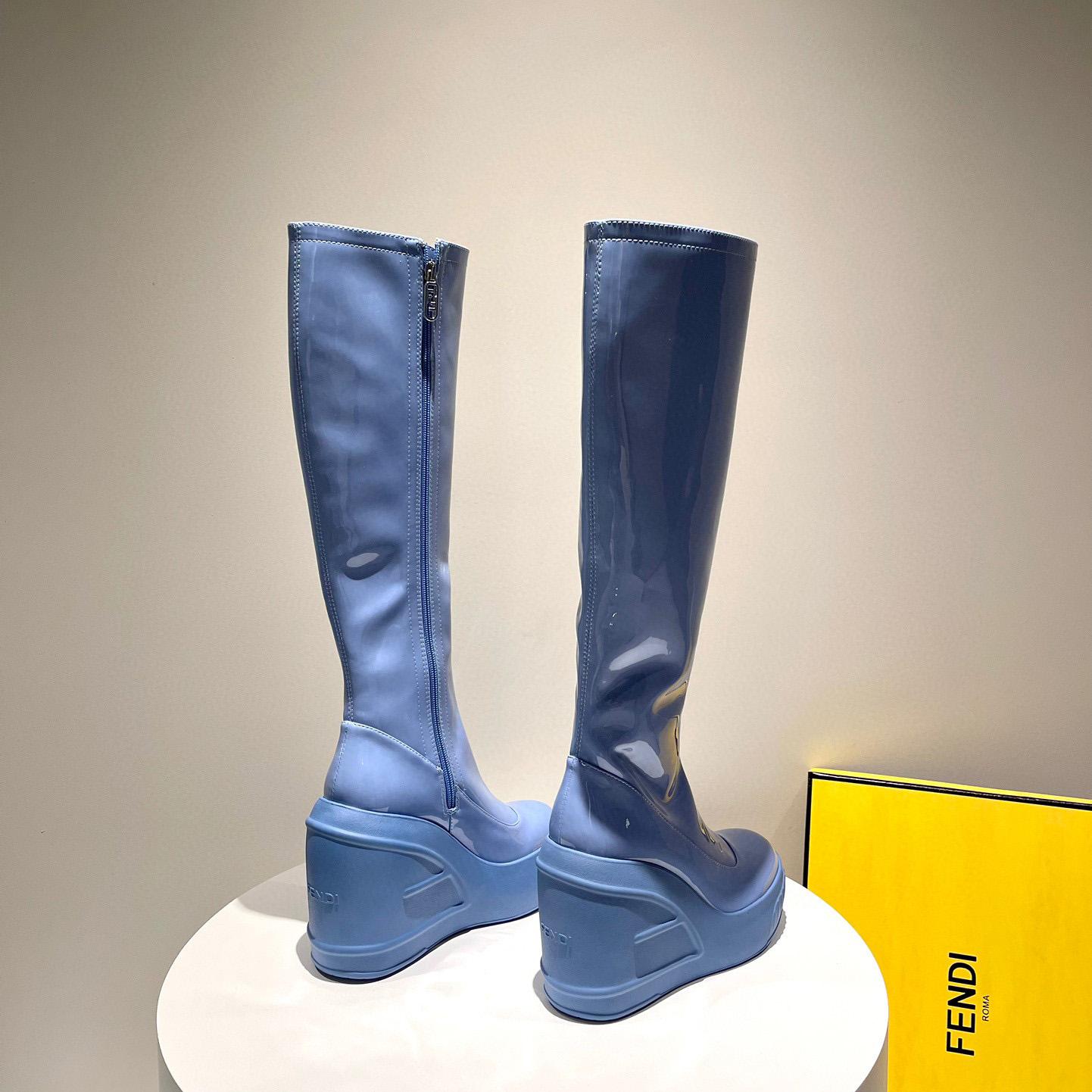 Fendi Fashion Show Blue Patent Leather Boots - PerfectKickZ
