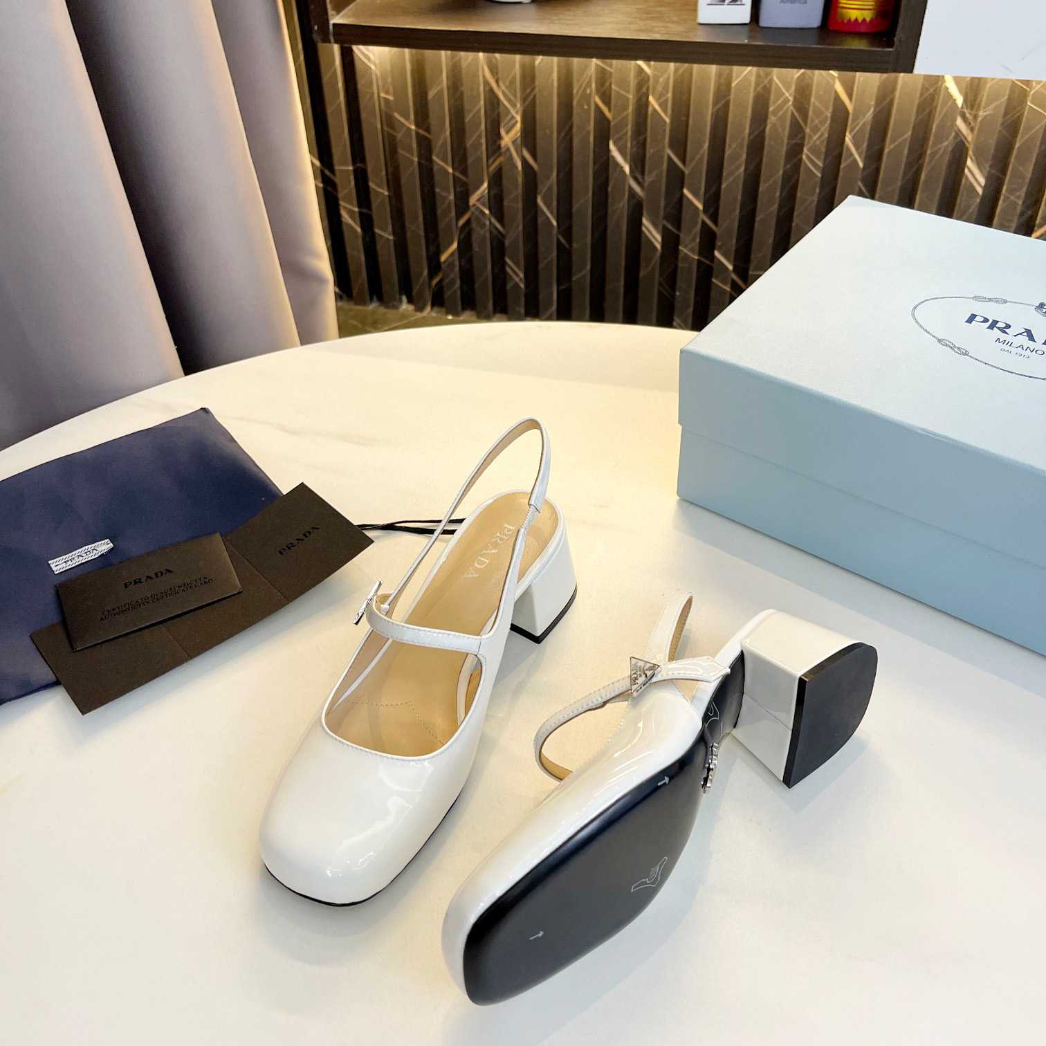 Prada Triangle Logo Leather Slingback Pumps - PerfectKickZ