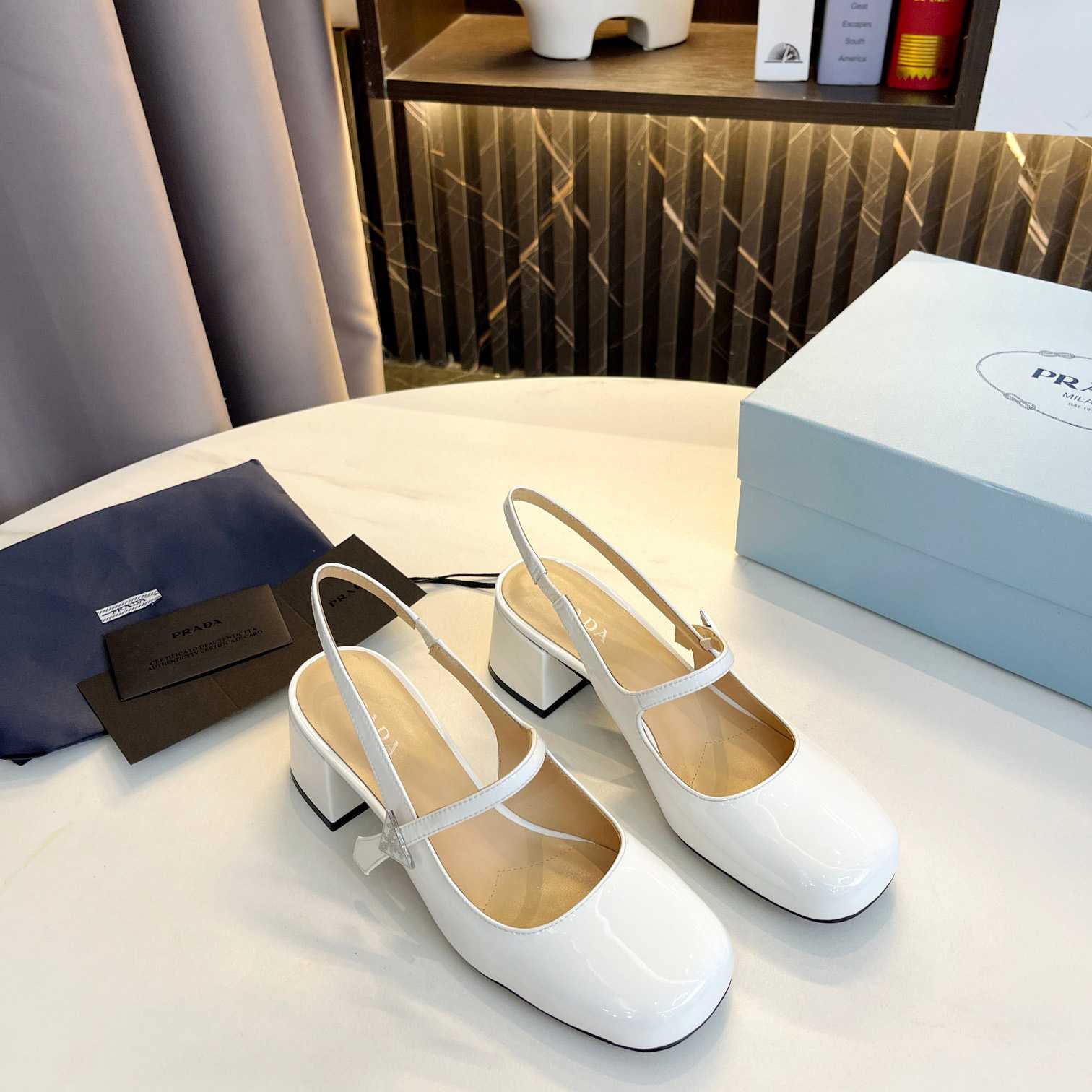 Prada Triangle Logo Leather Slingback Pumps - PerfectKickZ