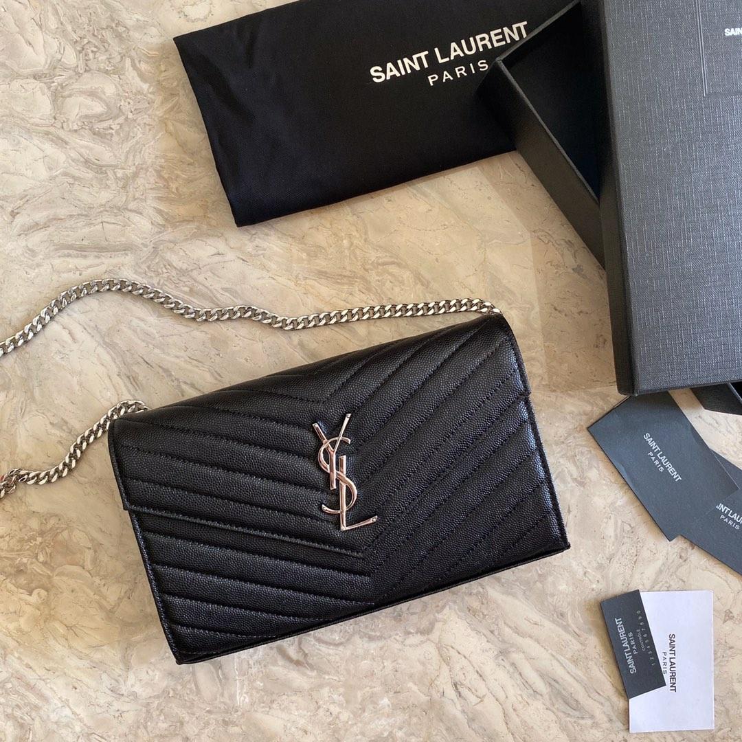 Saint Laurent Cassandre Matelasse Envelope Chain Wallet In Grain De Poudre Embossed Leather - PerfectKickZ