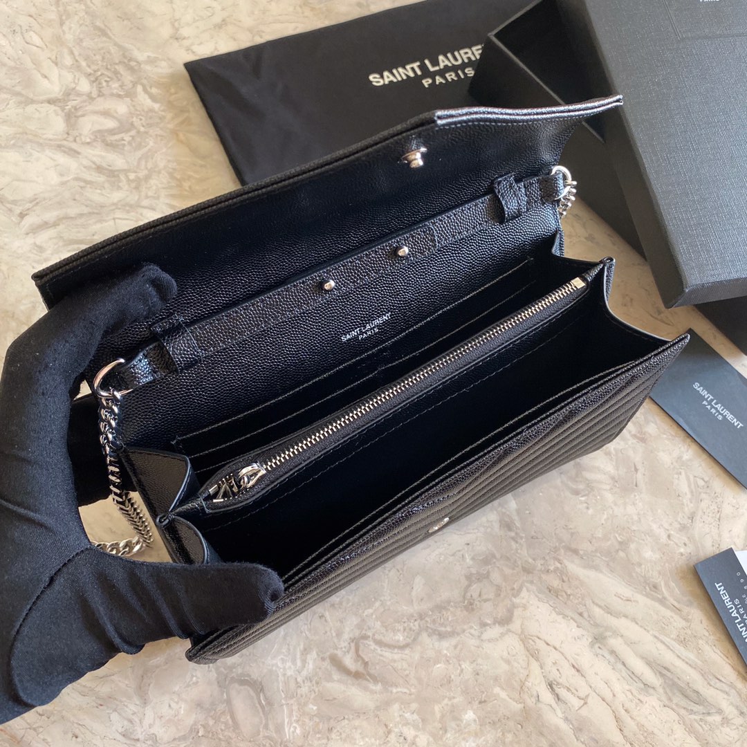 Saint Laurent Cassandre Matelasse Envelope Chain Wallet In Grain De Poudre Embossed Leather - PerfectKickZ