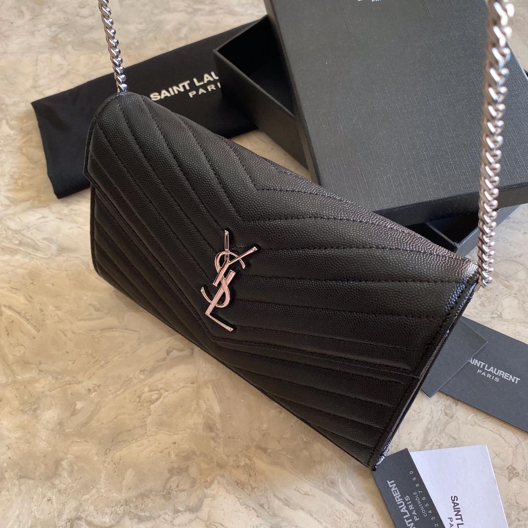 Saint Laurent Cassandre Matelasse Envelope Chain Wallet In Grain De Poudre Embossed Leather - PerfectKickZ