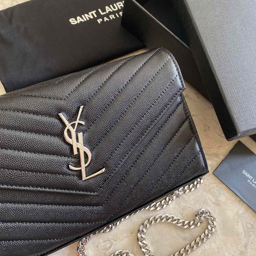 Saint Laurent Cassandre Matelasse Envelope Chain Wallet In Grain De Poudre Embossed Leather - PerfectKickZ