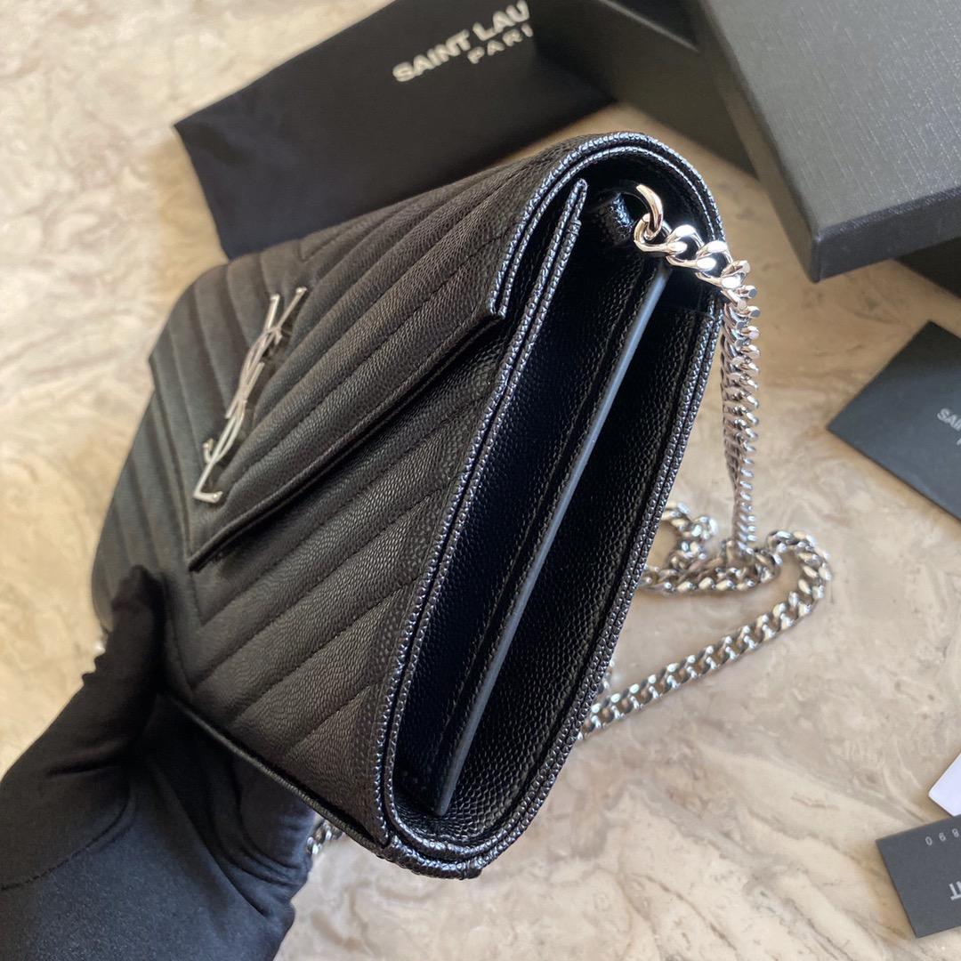 Saint Laurent Cassandre Matelasse Envelope Chain Wallet In Grain De Poudre Embossed Leather - PerfectKickZ